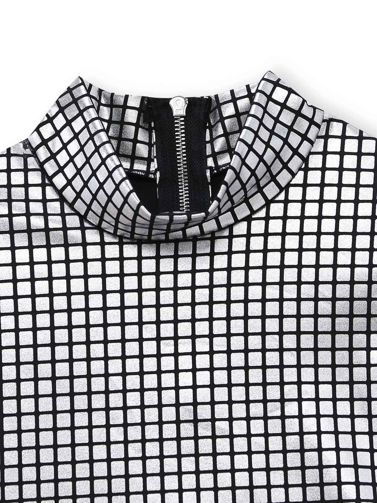 Silver 1960s Sparkly Square Sequin Mock Neck Mini Dress - Image 4