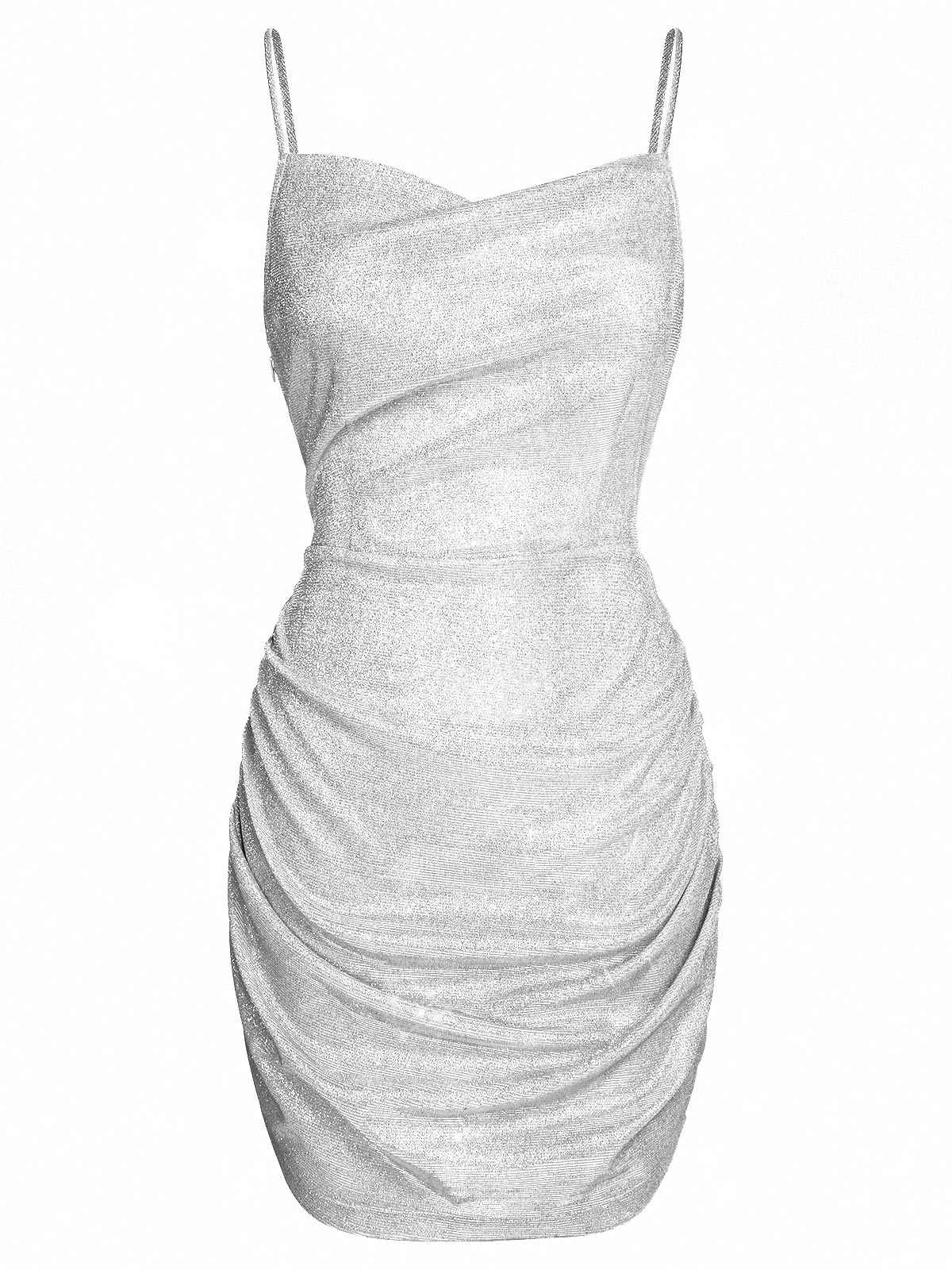 Silver 1960s Spaghetti Strap Sparkling Mini Dress - Image 2