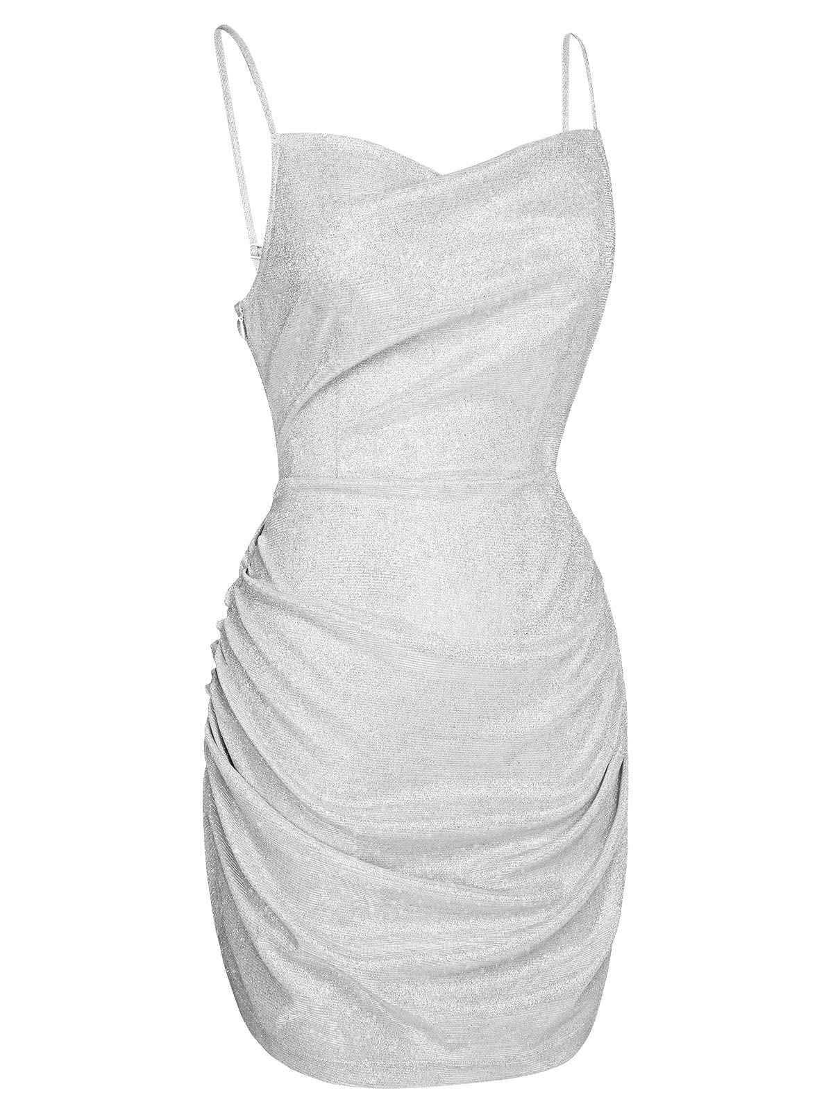 Silver 1960s Spaghetti Strap Sparkling Mini Dress - Image 3