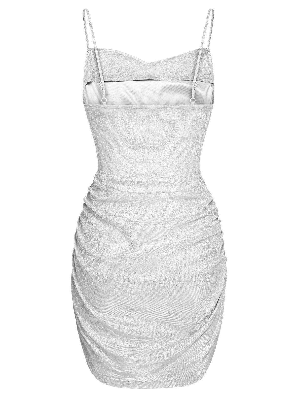 Silver 1960s Spaghetti Strap Sparkling Mini Dress - Image 4
