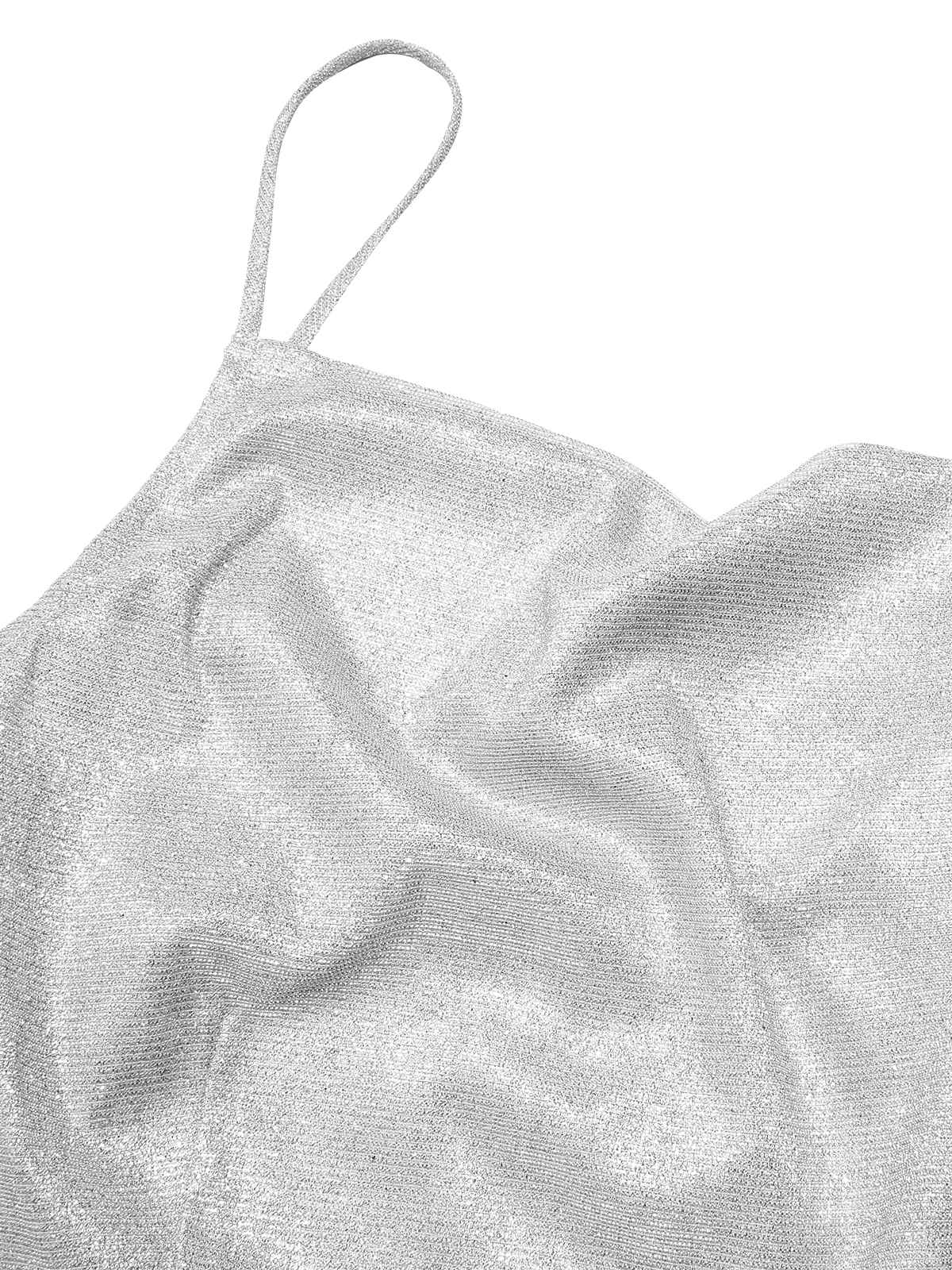 Silver 1960s Spaghetti Strap Sparkling Mini Dress - Image 5
