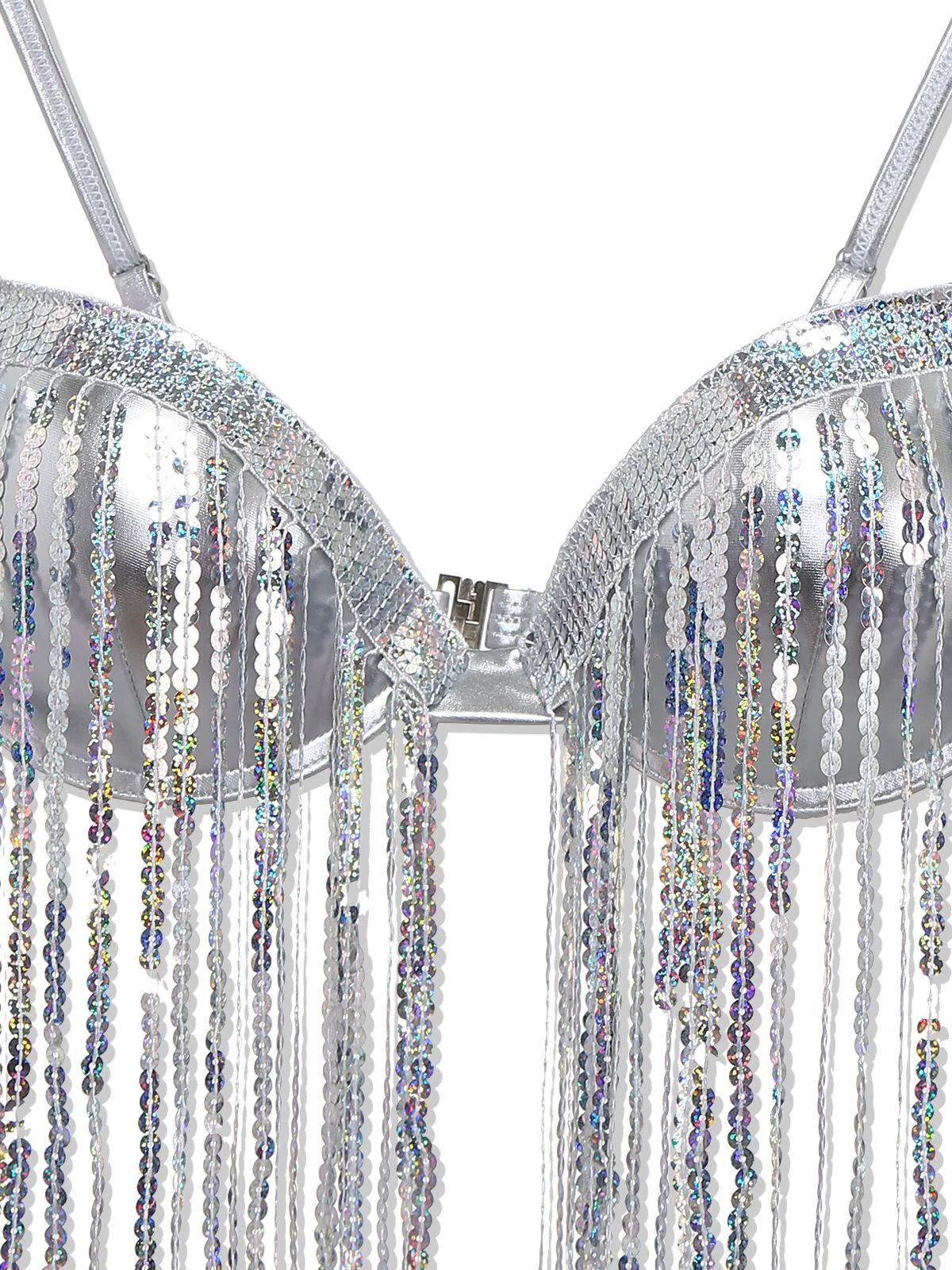 Silver 1970s Holographic Sequin Fringe Bikini Set - Image 5
