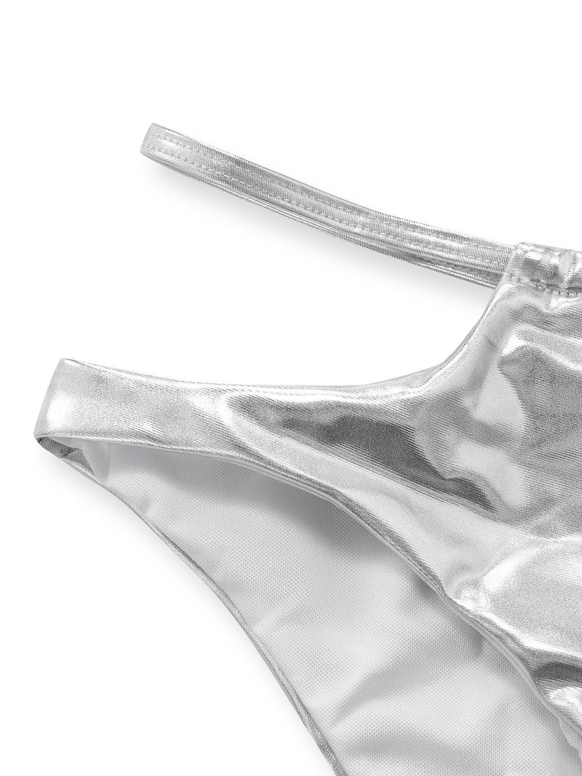 Silver 1970s Holographic Sequin Fringe Bikini Set - Image 7