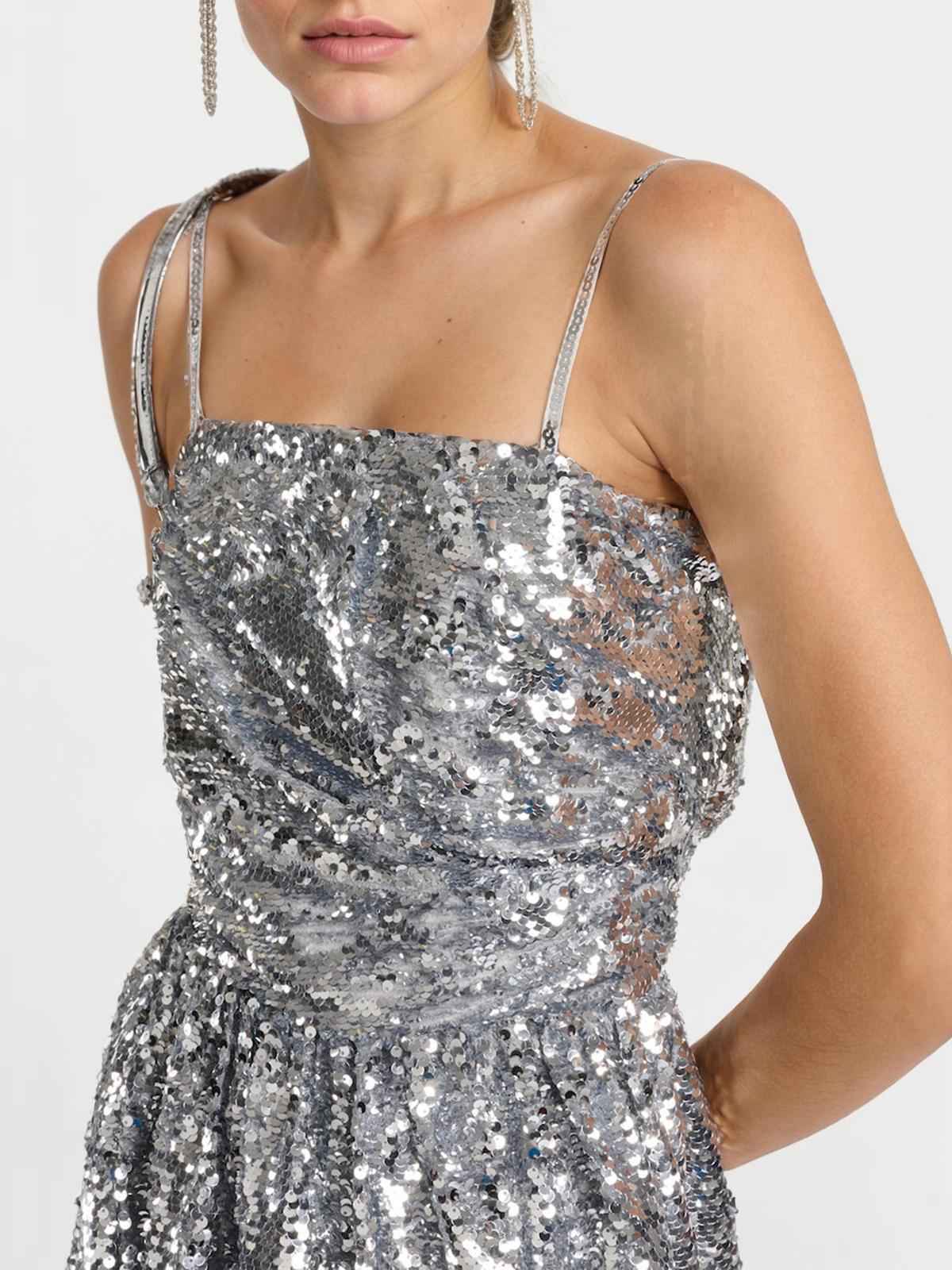 Silver 1970s Spaghetti Straps Sequined Tutu Dress - Image 3