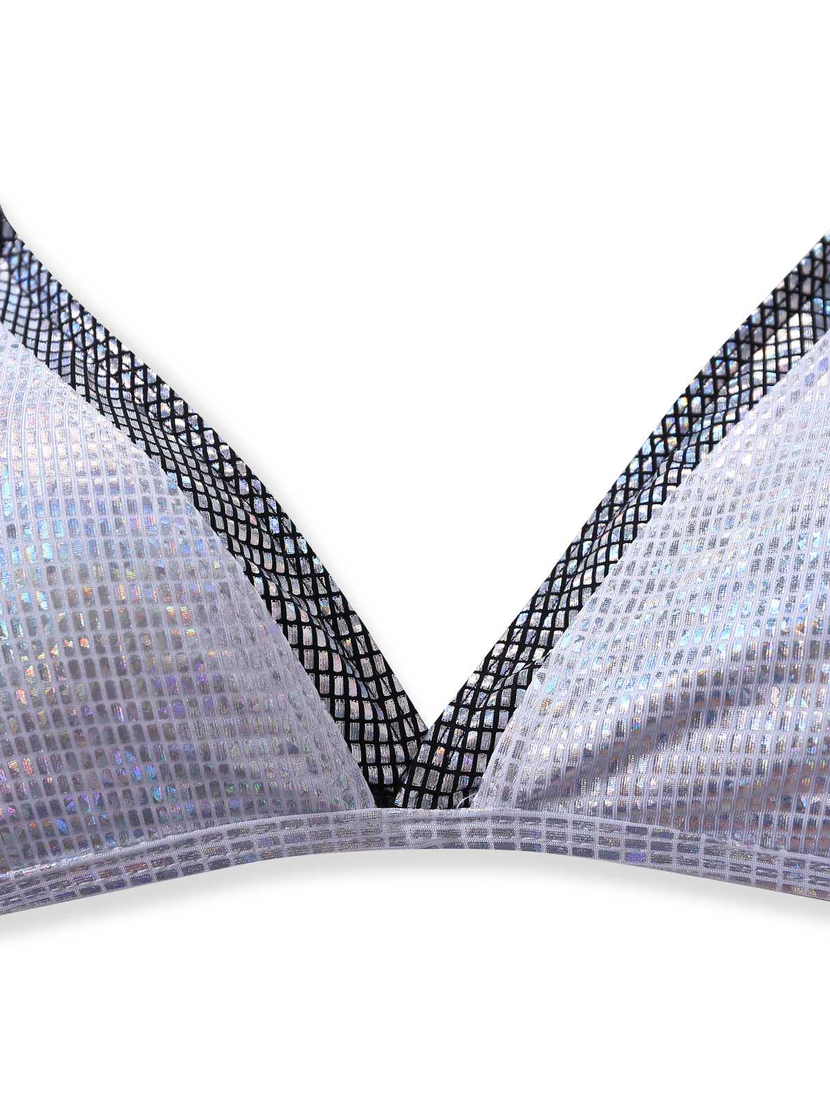 Silver 1980s Halter Shimmer Fake Two-Piece Bikini Set - Image 4