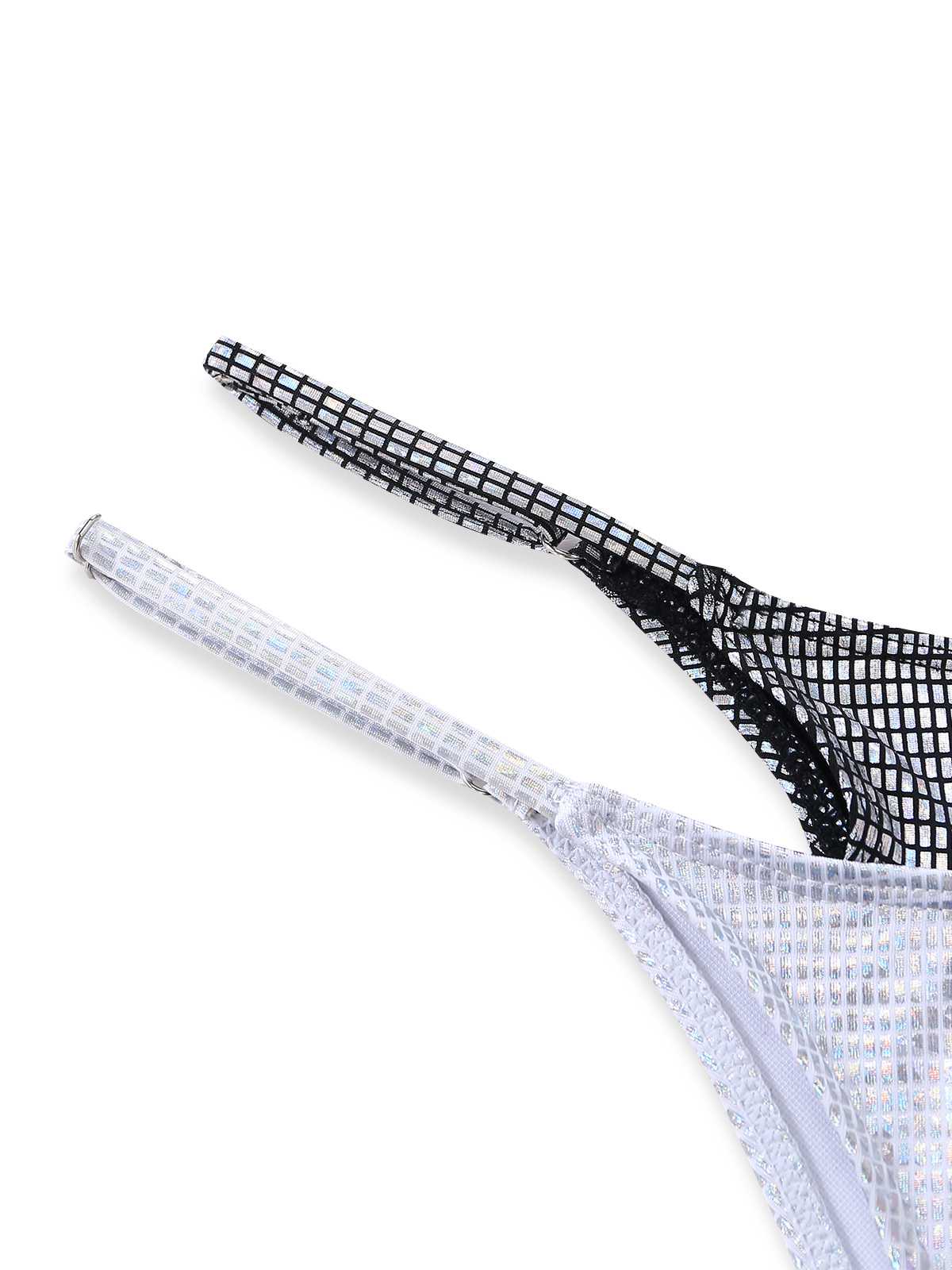 Silver 1980s Halter Shimmer Fake Two-Piece Bikini Set - Image 5