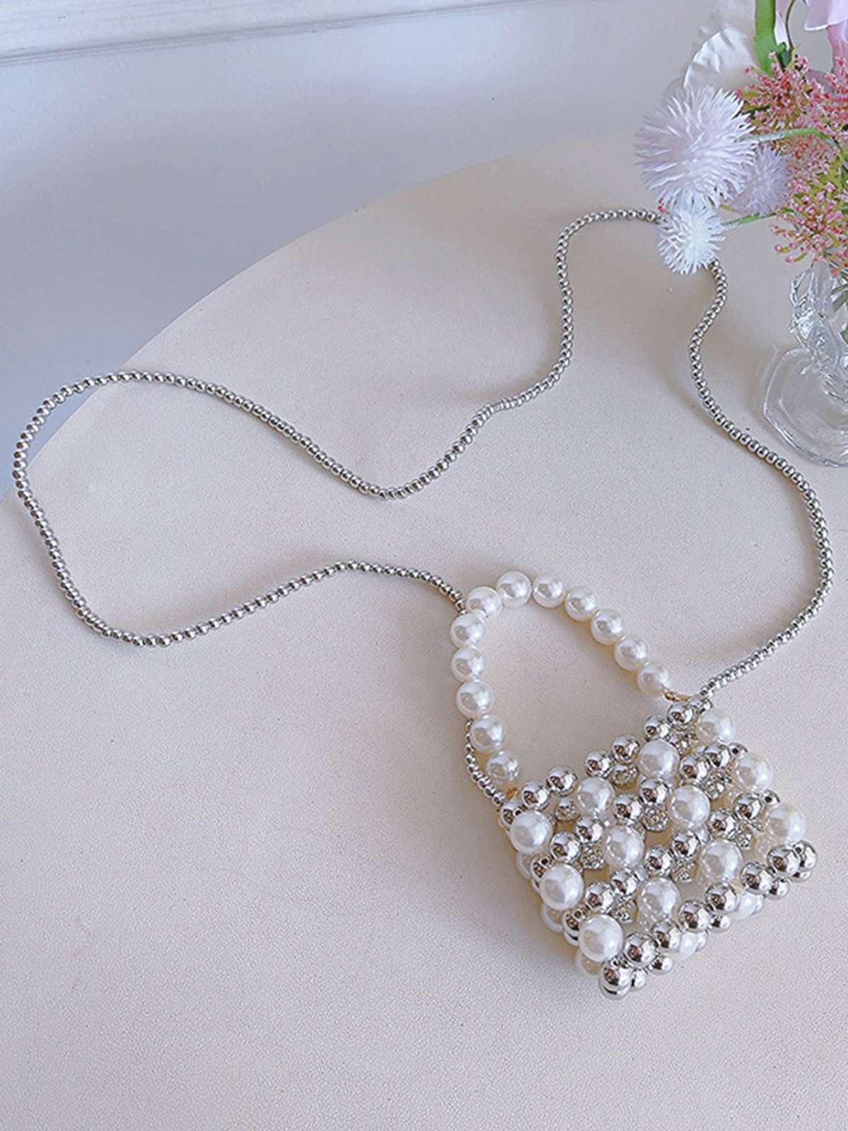 Silver Beaded Crossbody Mini Square Bag - Image 2