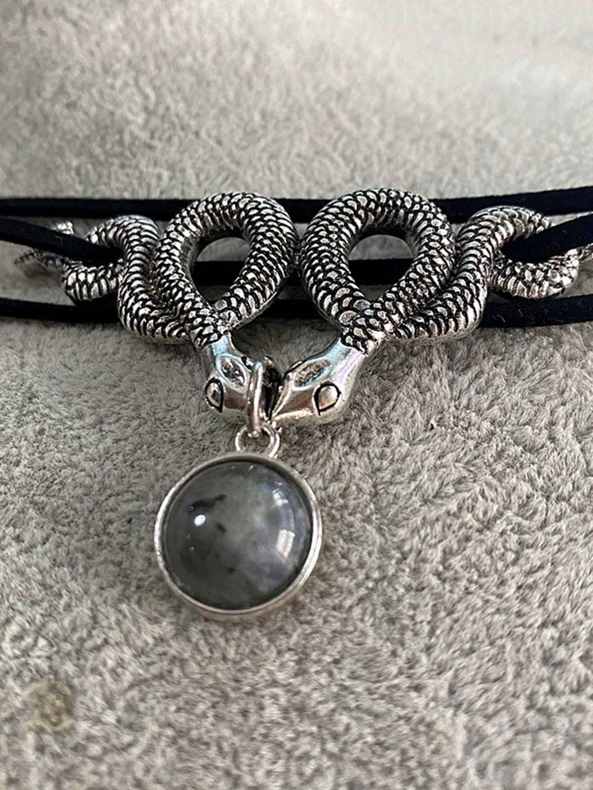 Silver Twin Snakes Halloween Necklace - Image 2