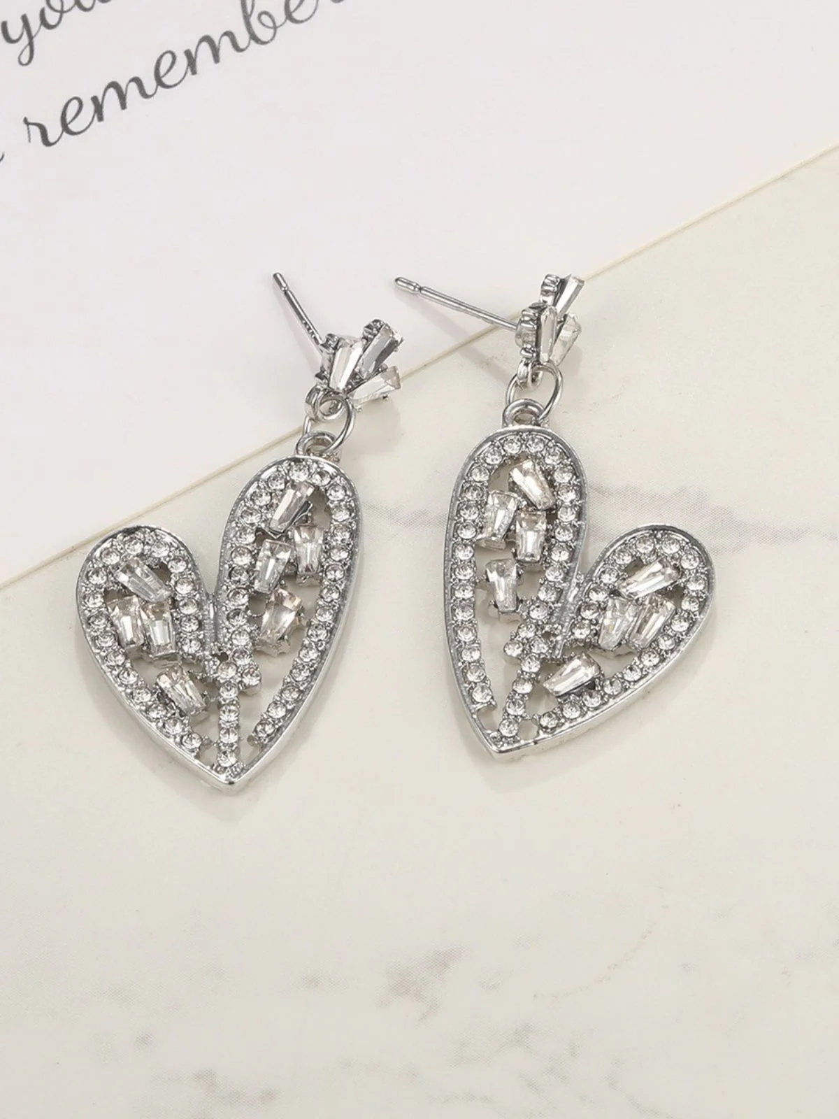 Silver Heart Crystal Detailing Shaped Earrings - Image 3