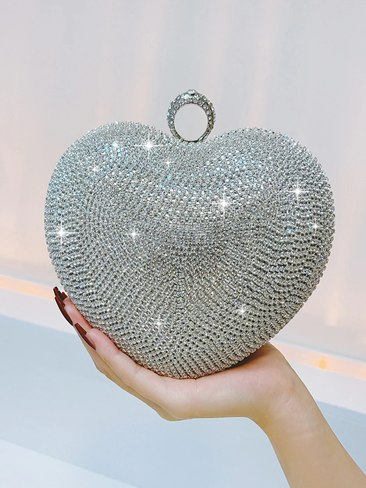 Silver Heart Rhinestone Party Tote Bag - Image 2