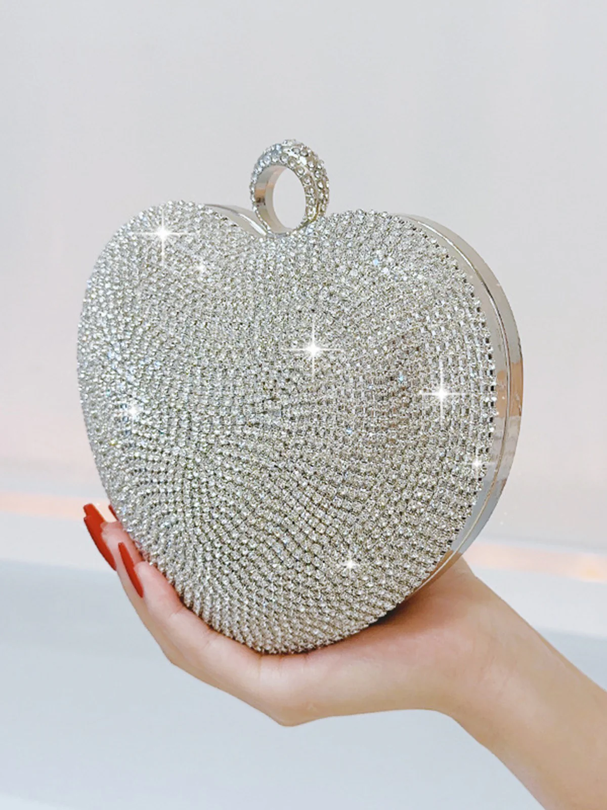 Silver Heart Rhinestone Party Tote Bag - Image 4