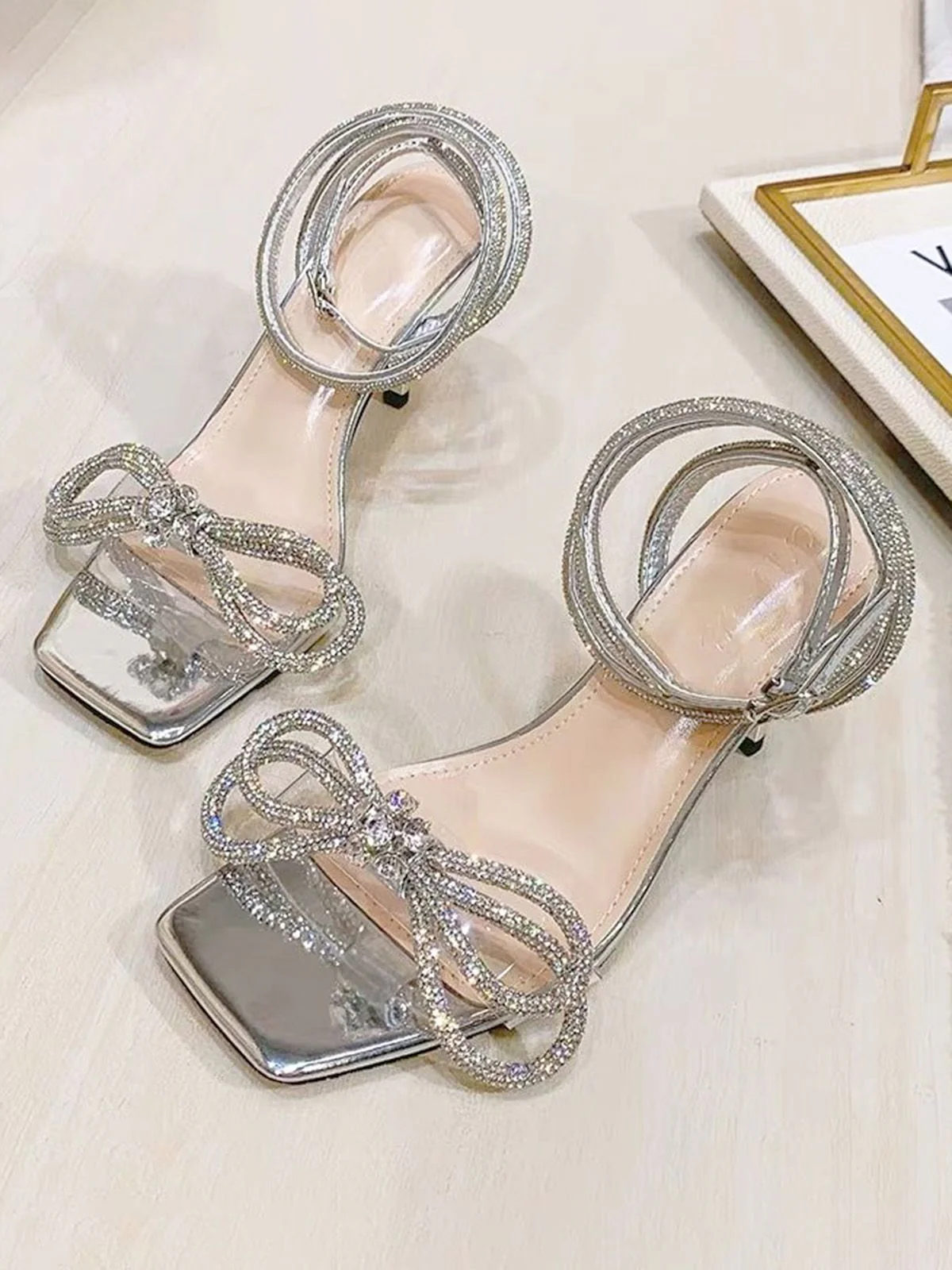 Silver Rhinestone Ankle Strap Heels - Image 3