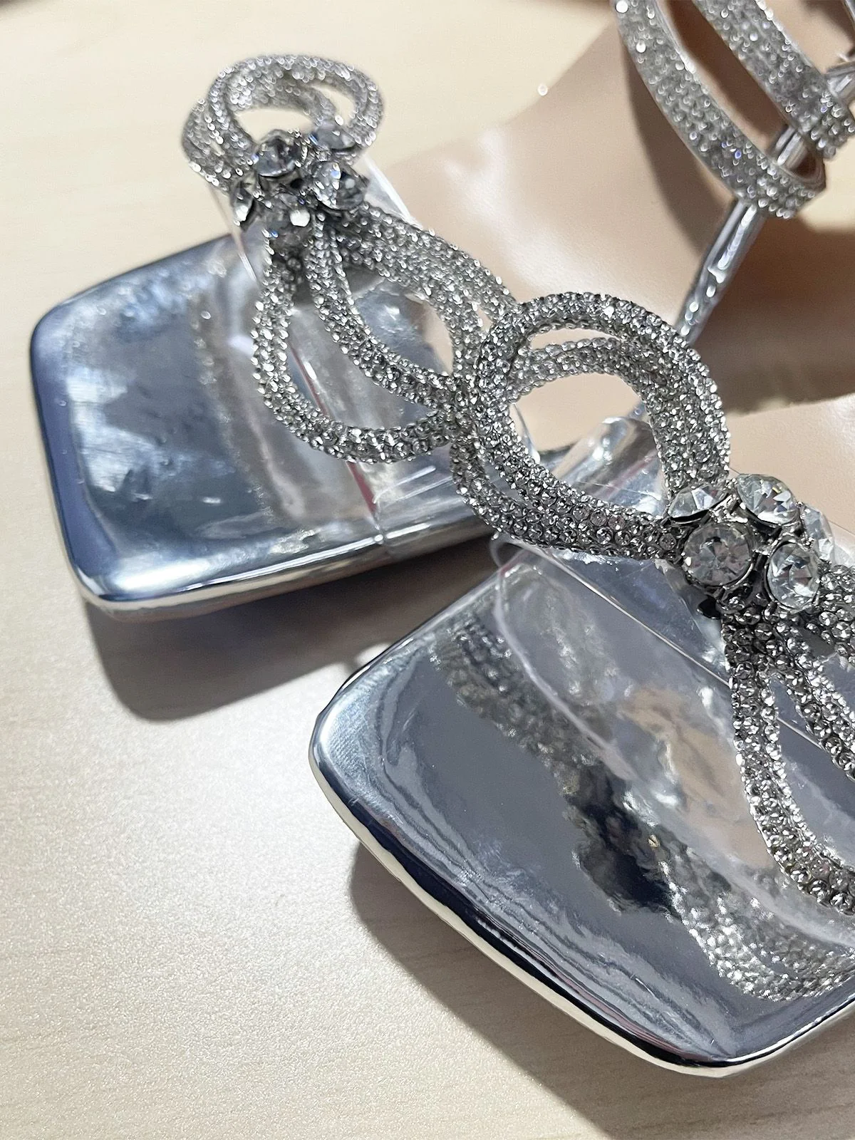 Silver Rhinestone Ankle Strap Heels - Image 4