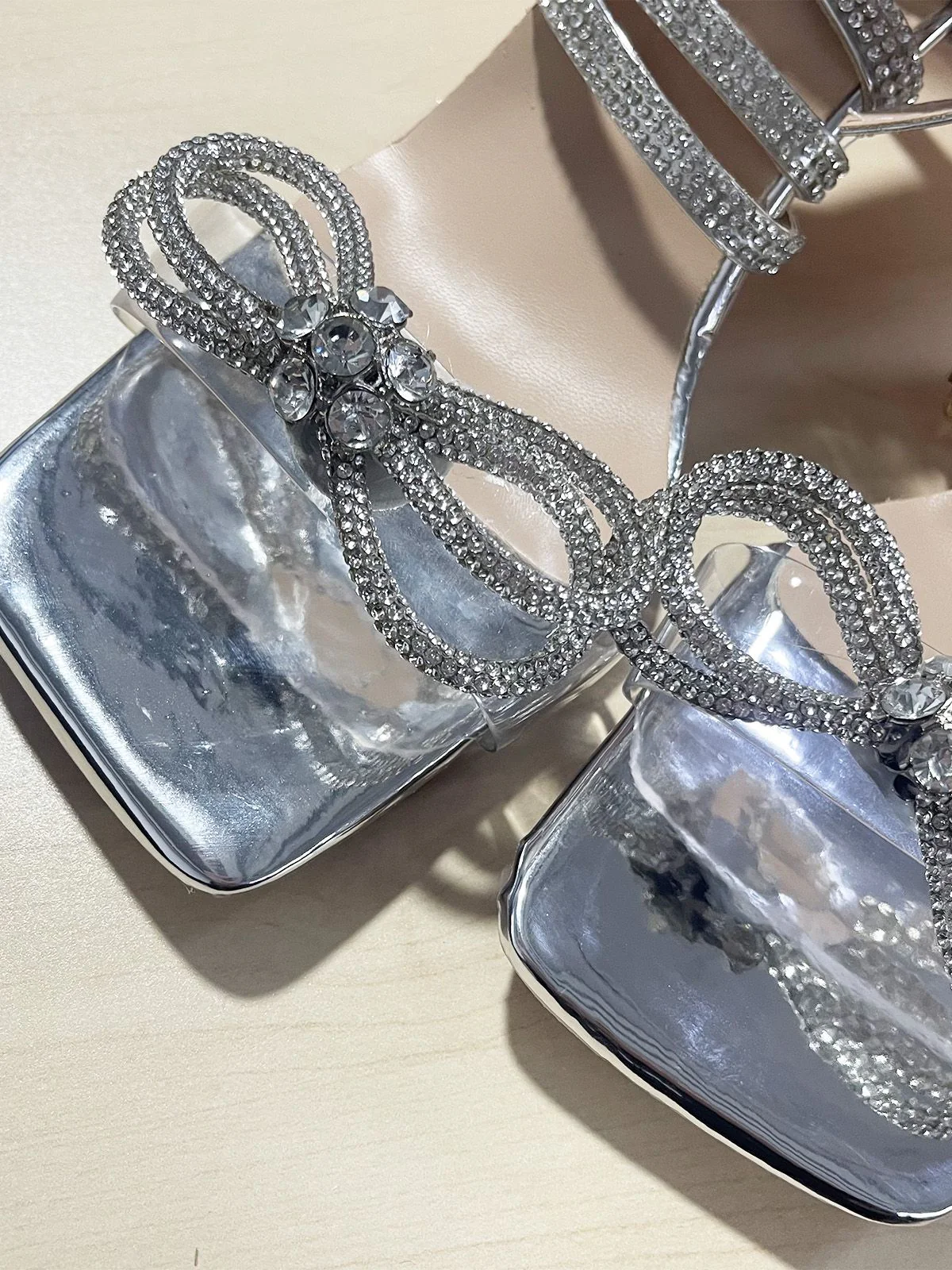 Silver Rhinestone Ankle Strap Heels - Image 5