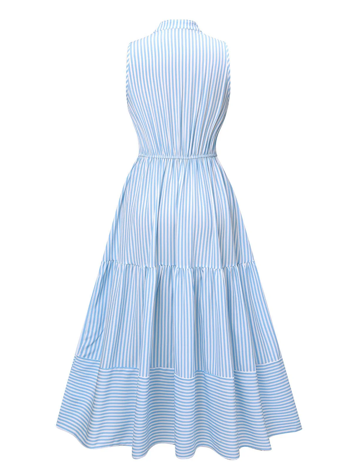 Sky Blue 1940s Stripes Stand Collar Dress - Image 3