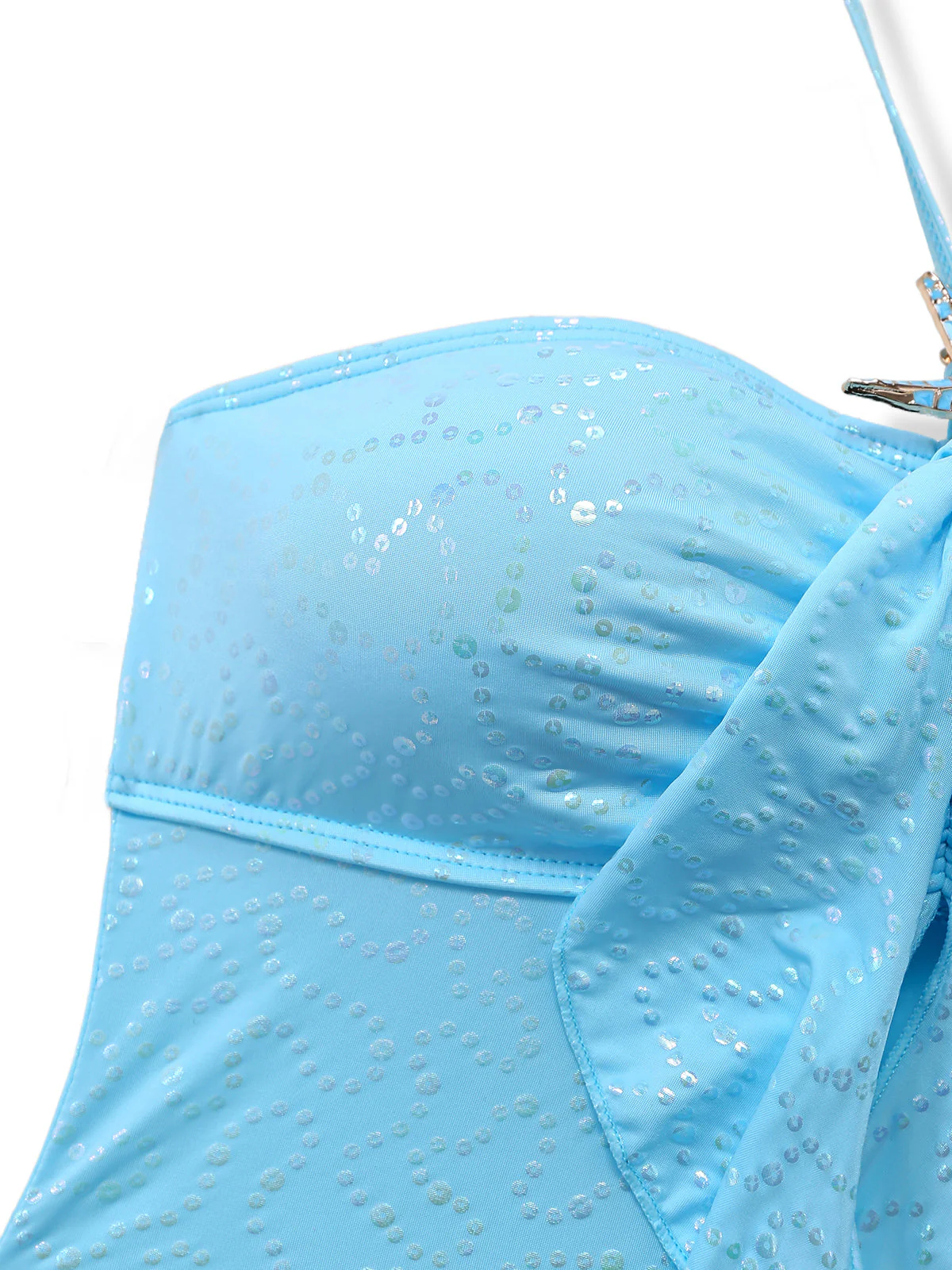 Sky Blue 1950s Halter Ruffle Bow Glitter Tankini Set - Image 4