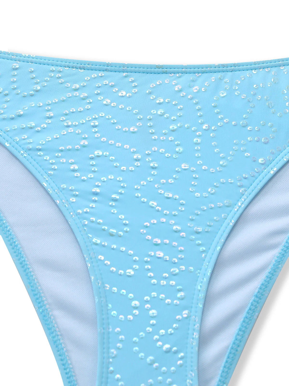 Sky Blue 1950s Halter Ruffle Bow Glitter Tankini Set - Image 5