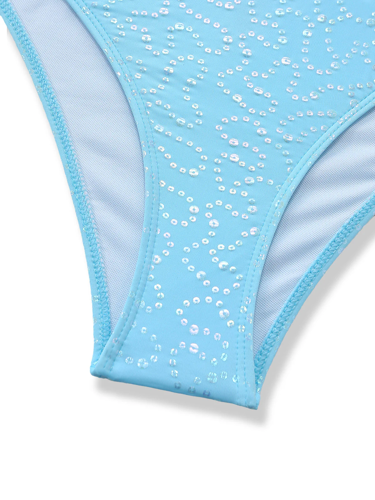 Sky Blue 1950s Halter Ruffle Bow Glitter Tankini Set - Image 6