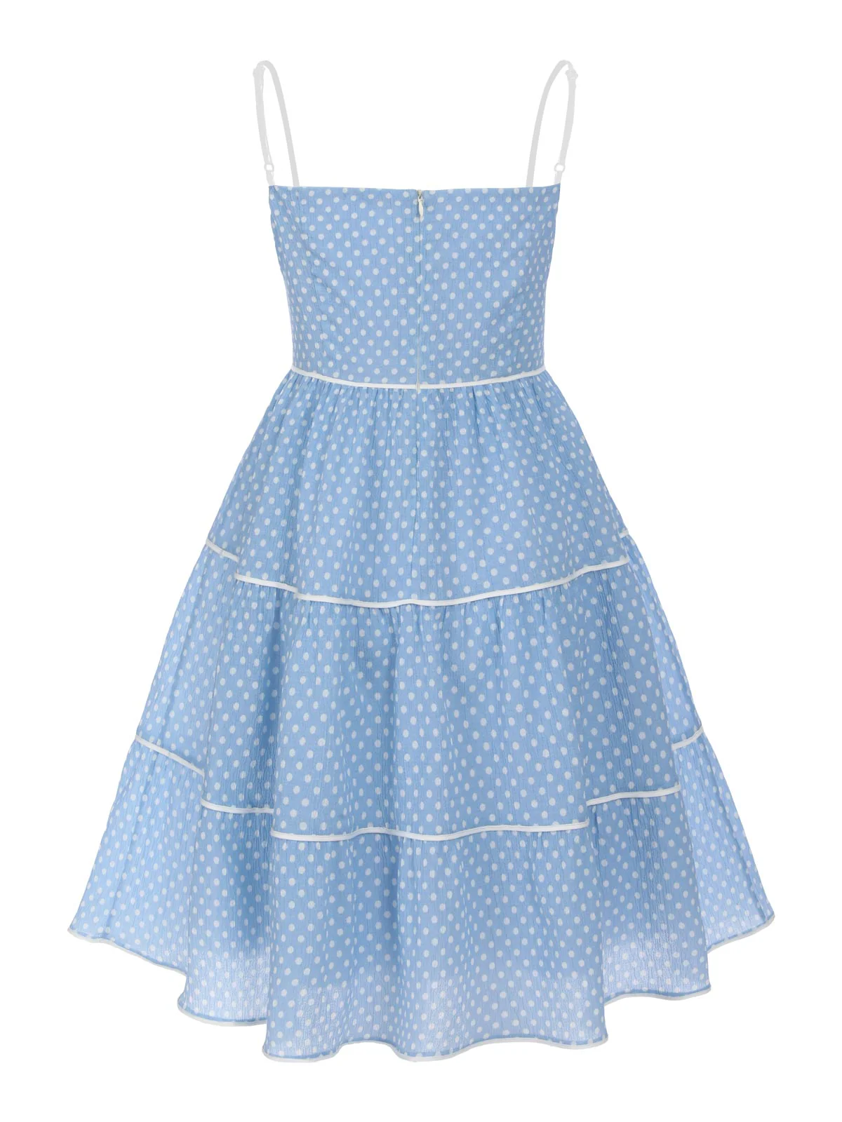 Sky Blue 1950s Strap Polka Dot Swing Dress - Image 10