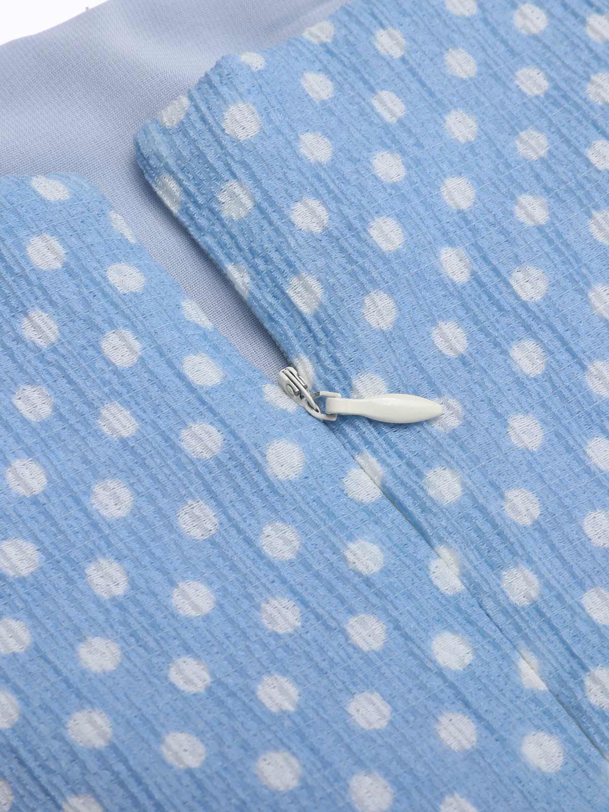Sky Blue 1950s Strap Polka Dot Swing Dress - Image 12