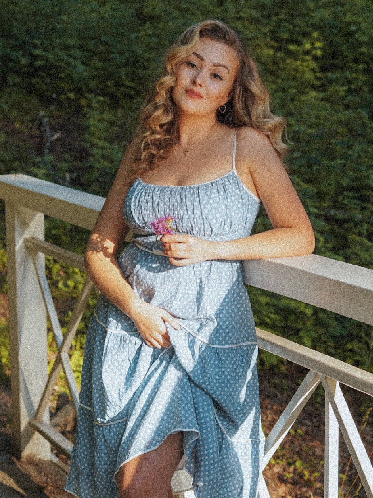 Sky Blue 1950s Strap Polka Dot Swing Dress - Image 4