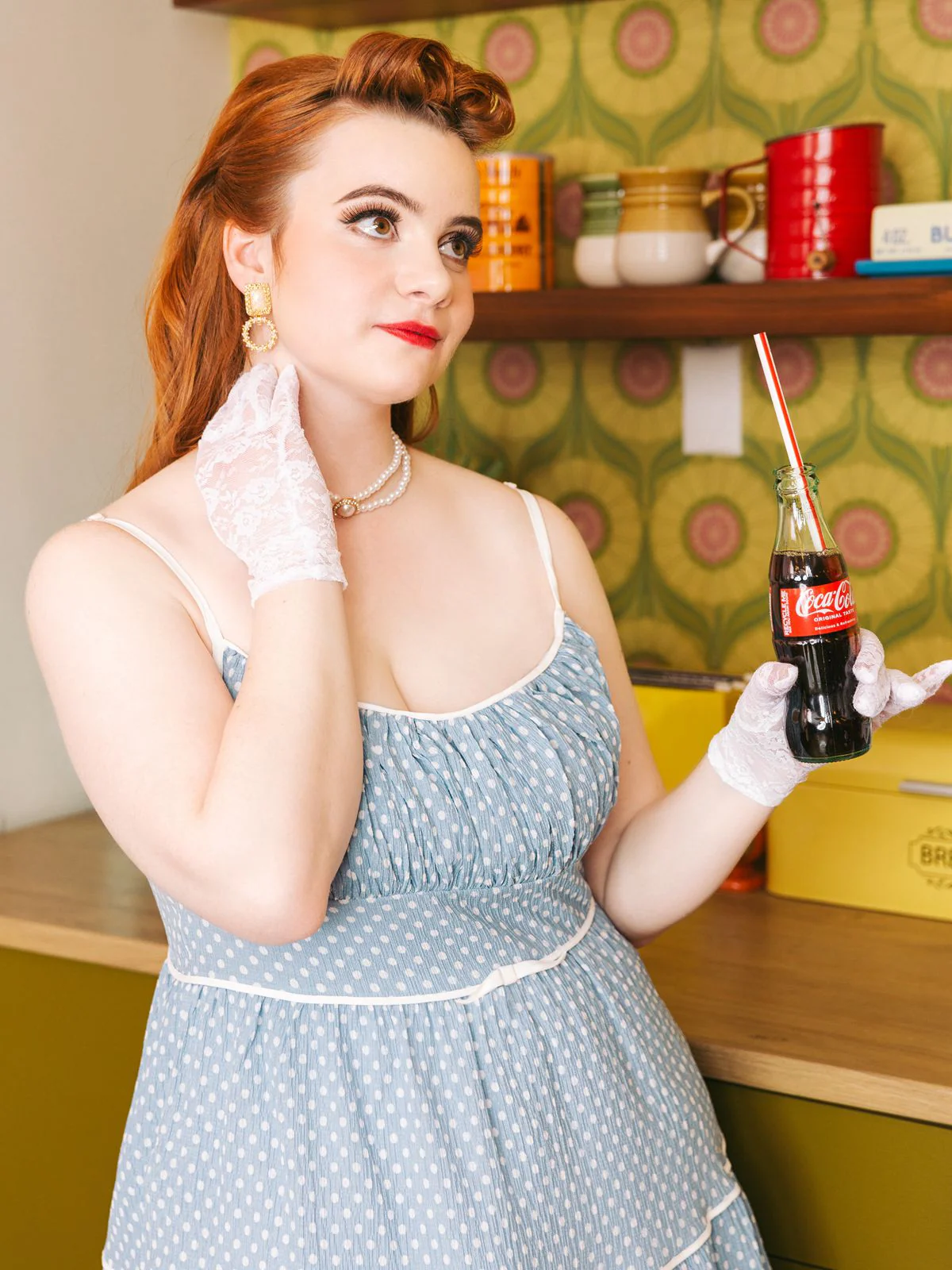 Sky Blue 1950s Strap Polka Dot Swing Dress - Image 6