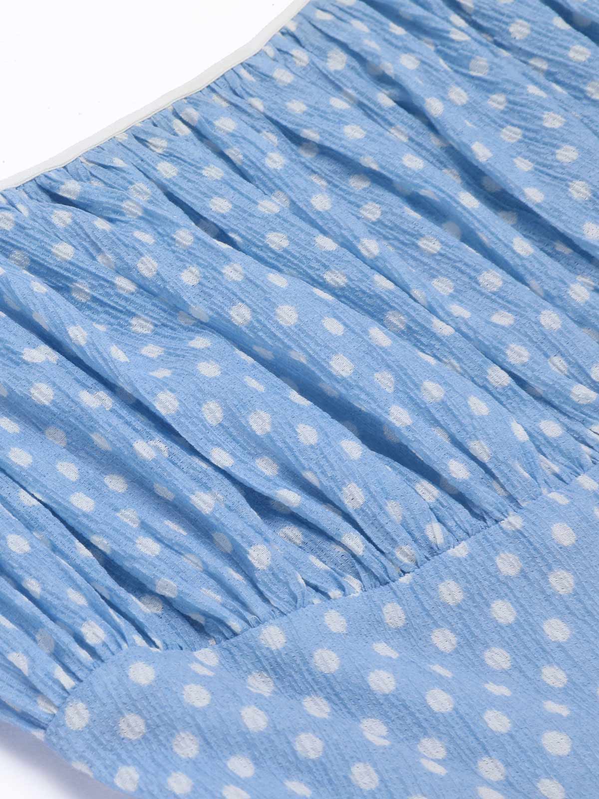 Sky Blue 1950s Strap Polka Dot Swing Dress - Image 6