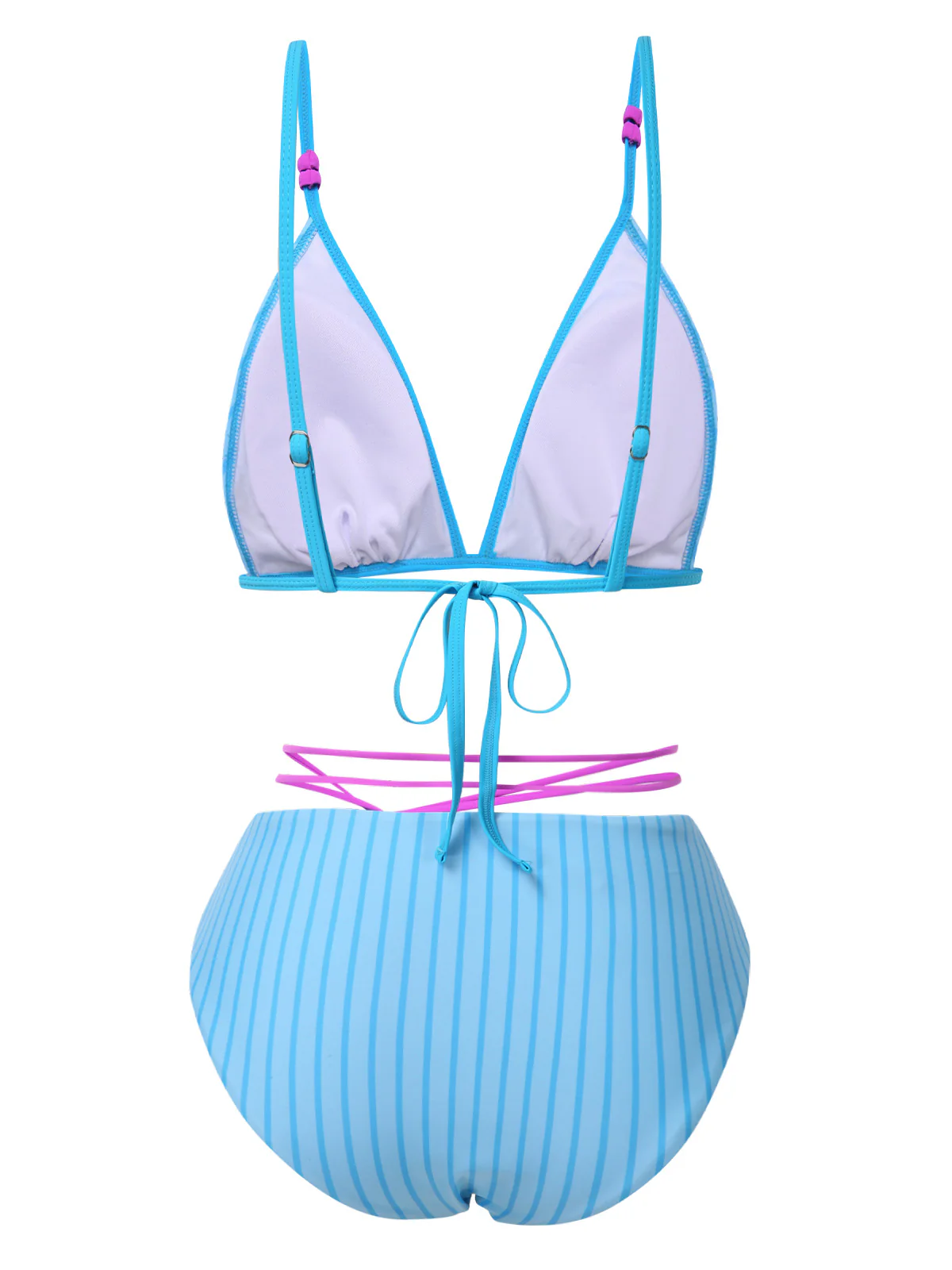 Sky Blue 1960s Striped Lace-Up Bow Bikini Set - Image 2