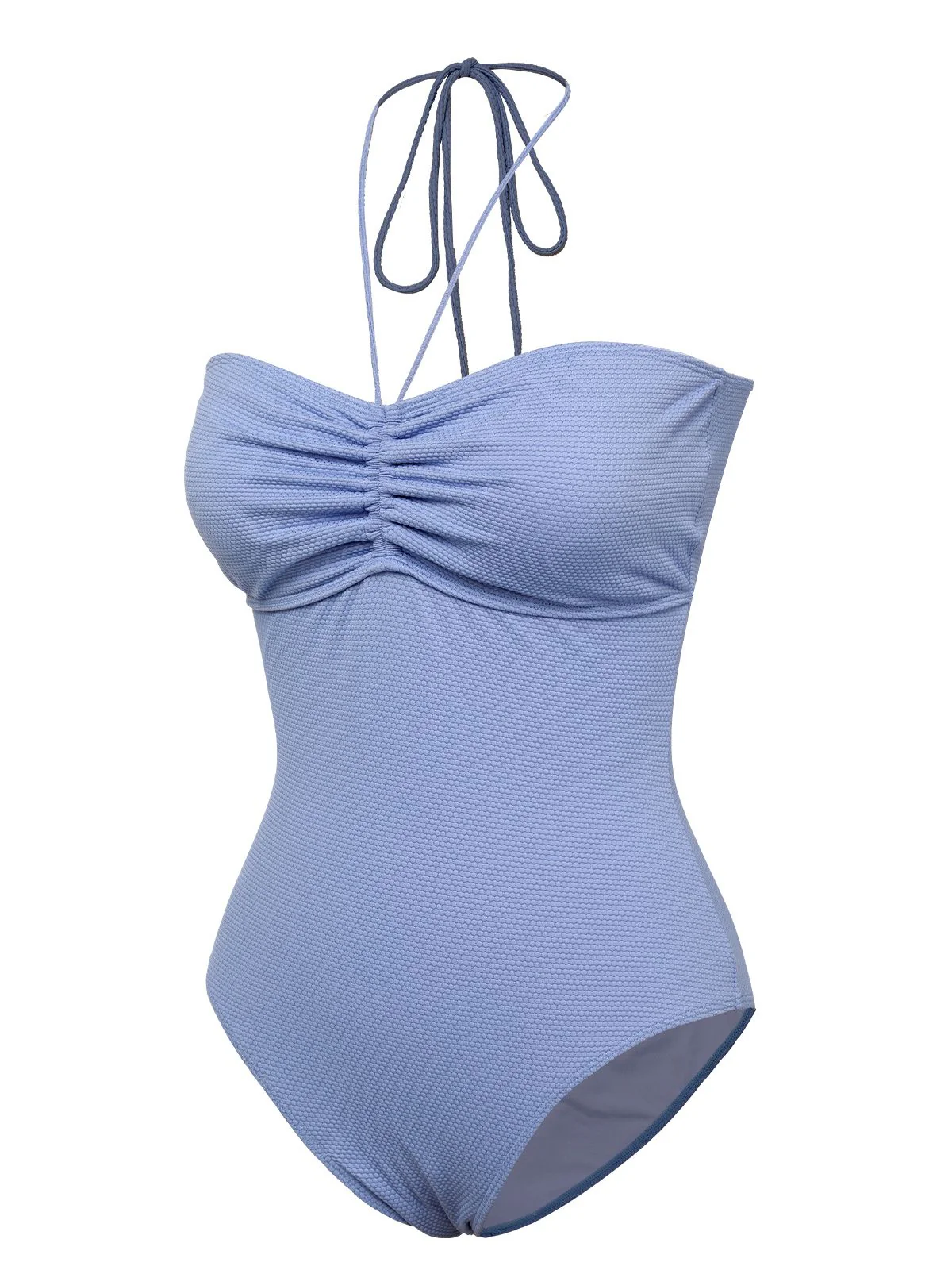 Sky Blue 1970s Solid Drawstring Bandeau Swimsuit - Image 2