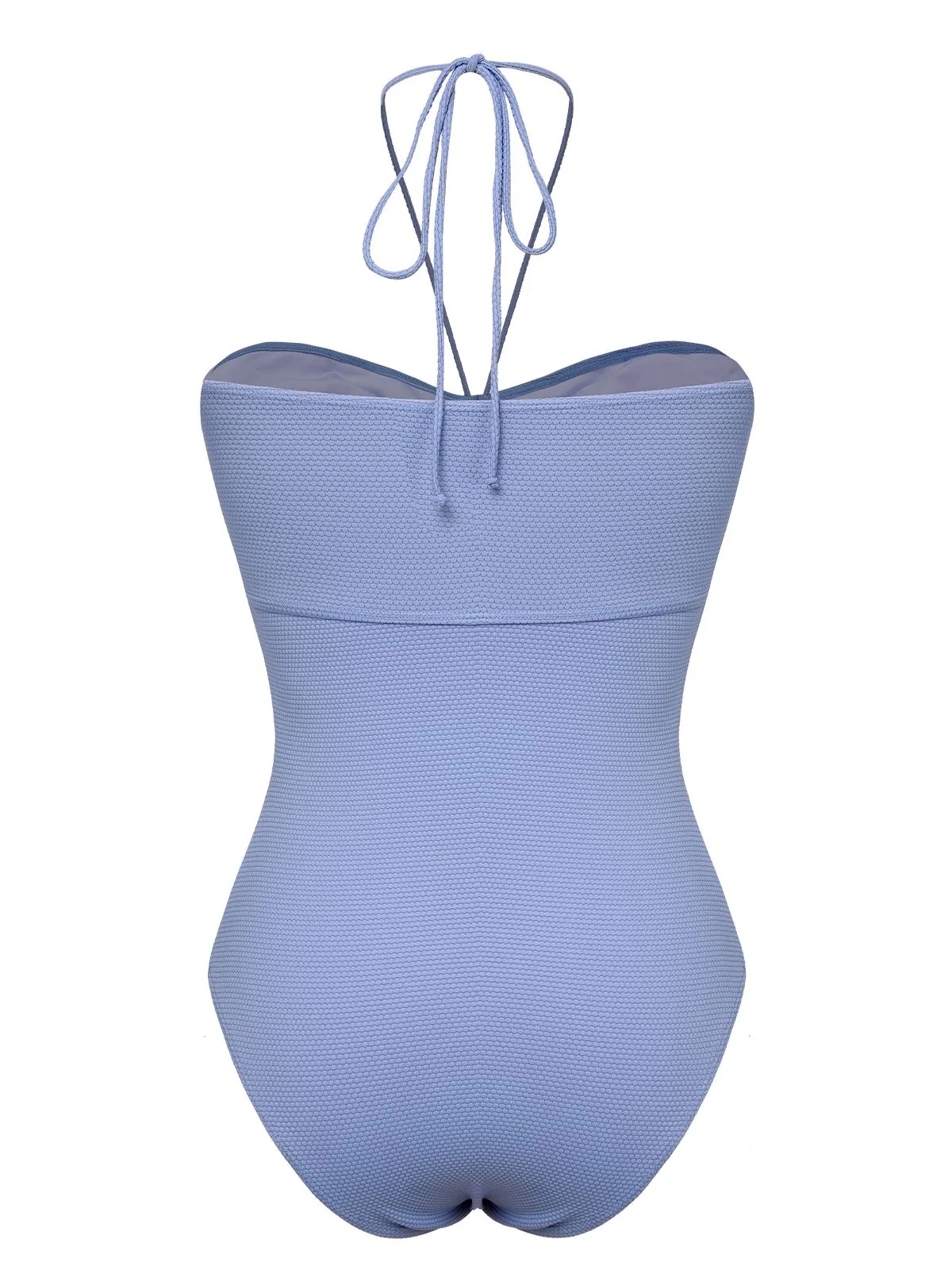 Sky Blue 1970s Solid Drawstring Bandeau Swimsuit - Image 3