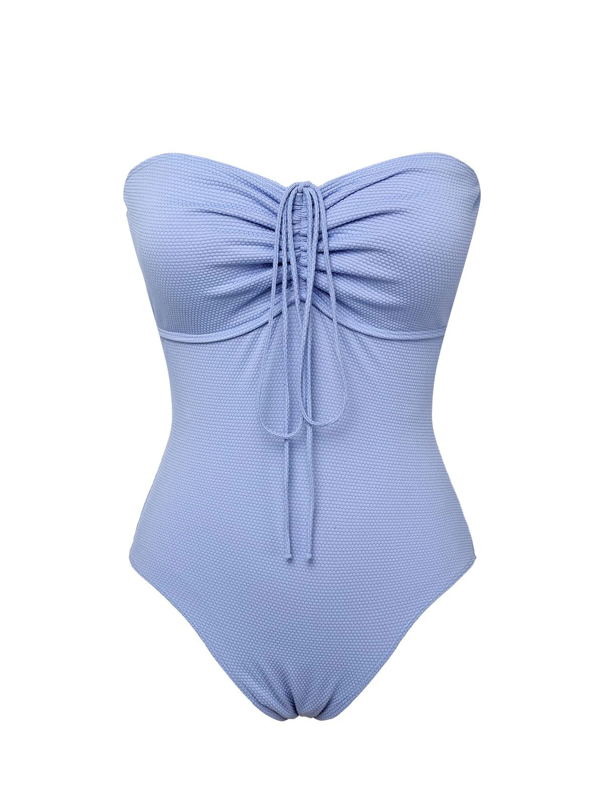 Sky Blue 1970s Solid Drawstring Bandeau Swimsuit - Image 4