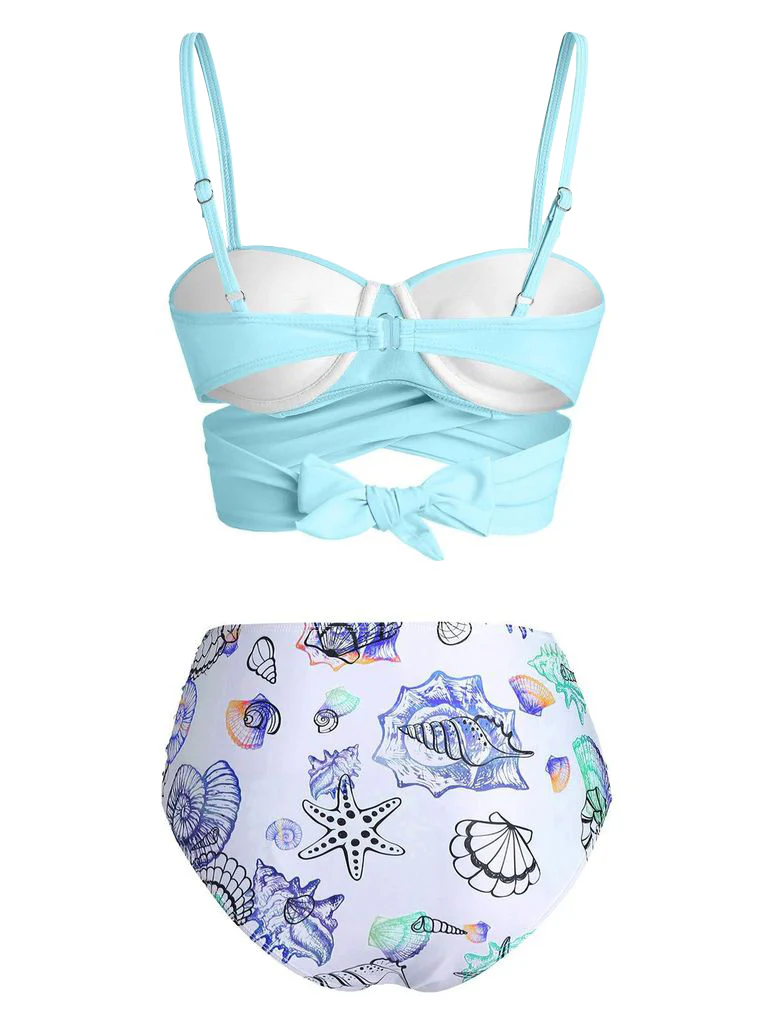 Sky Blue 1950s Straps Criss Cross Bikini Set - Image 2