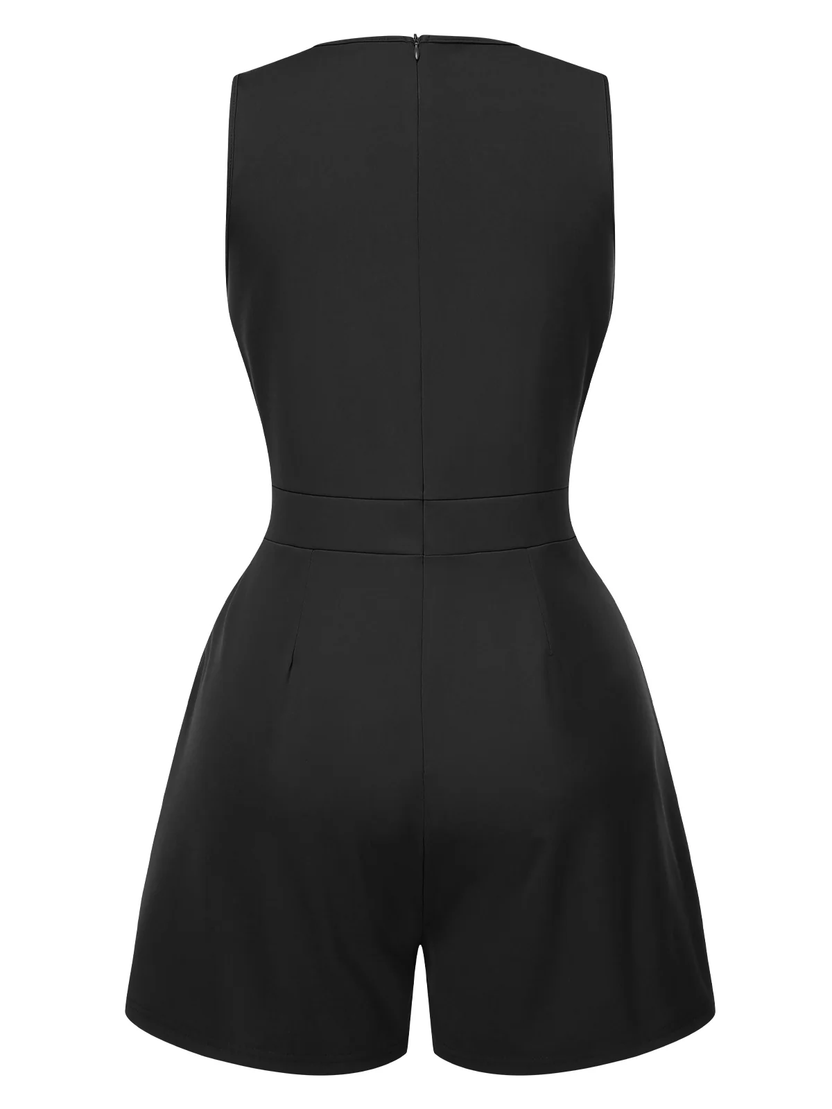 Solid 1960s Surplice V-Neck Sleeveless Chain Romper - Image 3