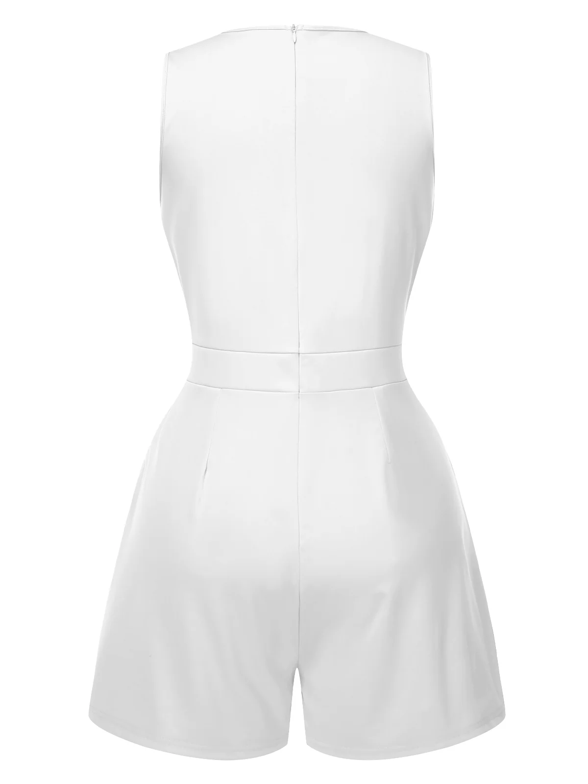 Solid 1960s Surplice V-Neck Sleeveless Chain Romper - Image 9