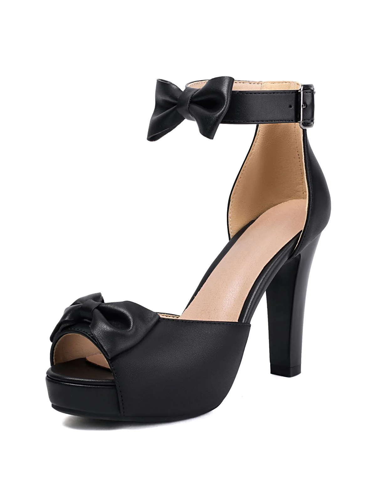 Solid Bow Peep Toe High Heels Sandals - Image 2