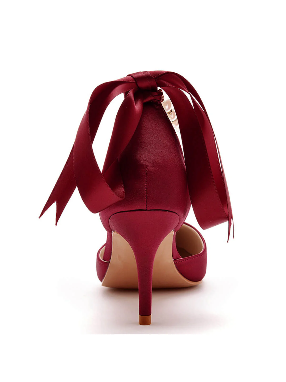 Solid Color Pearl Satin Pointed Toe Heels - Image 10