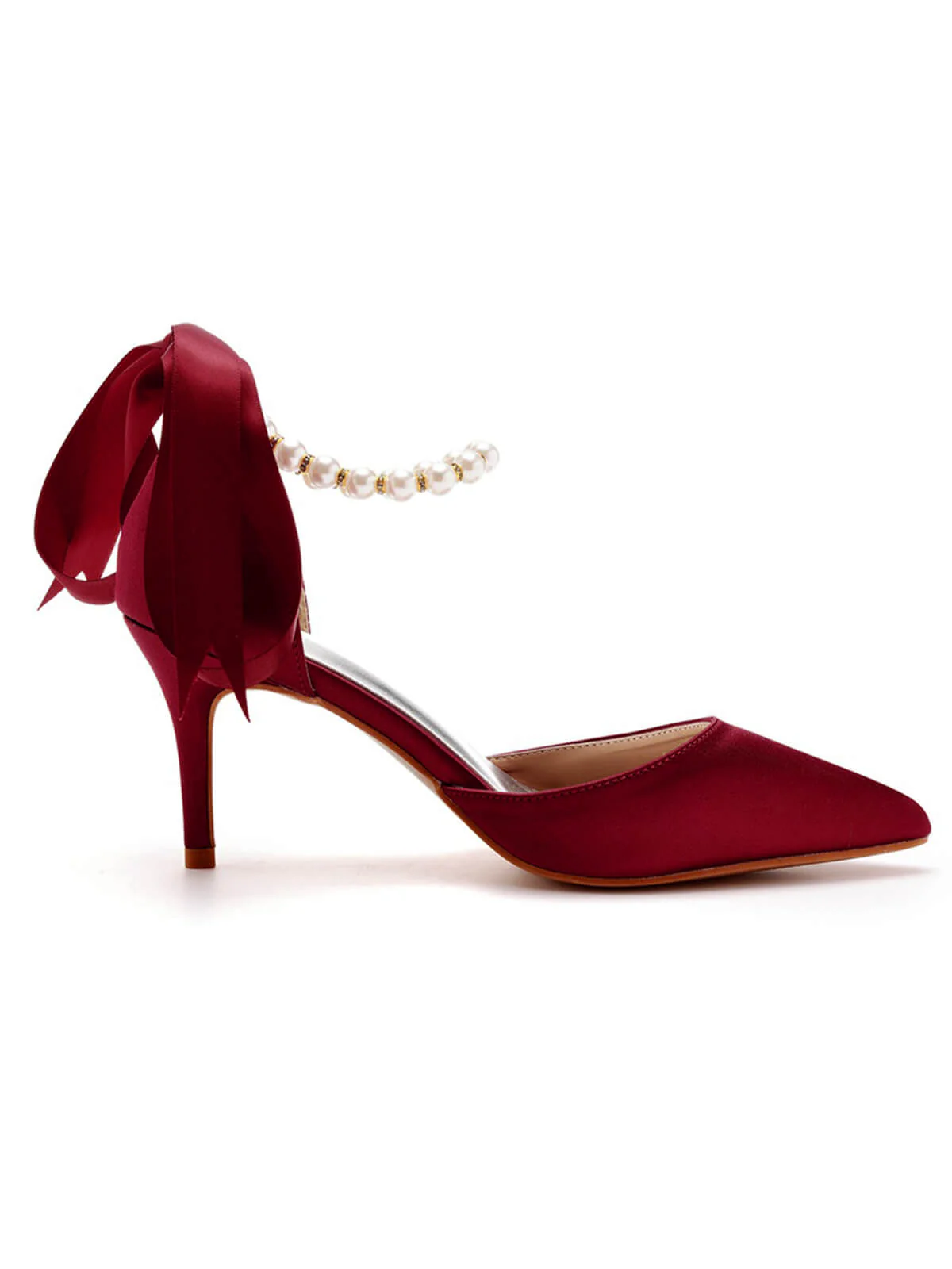 Solid Color Pearl Satin Pointed Toe Heels - Image 12