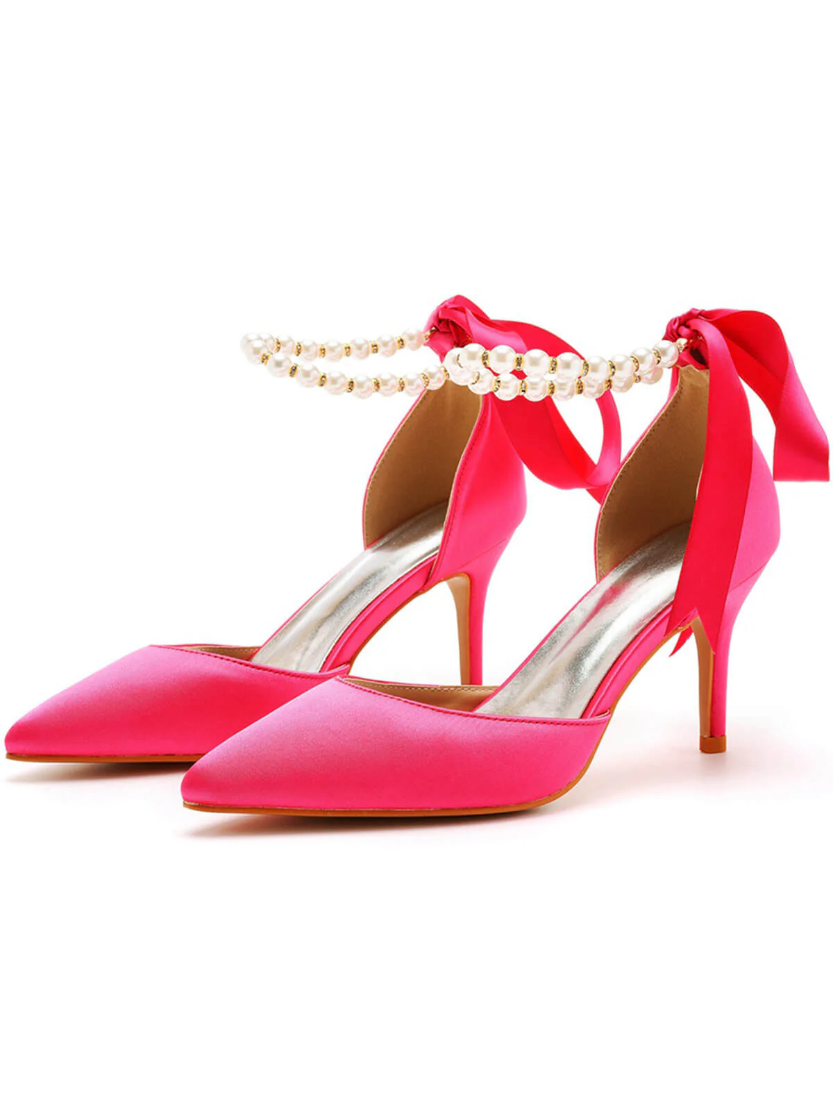 Solid Color Pearl Satin Pointed Toe Heels - Image 17