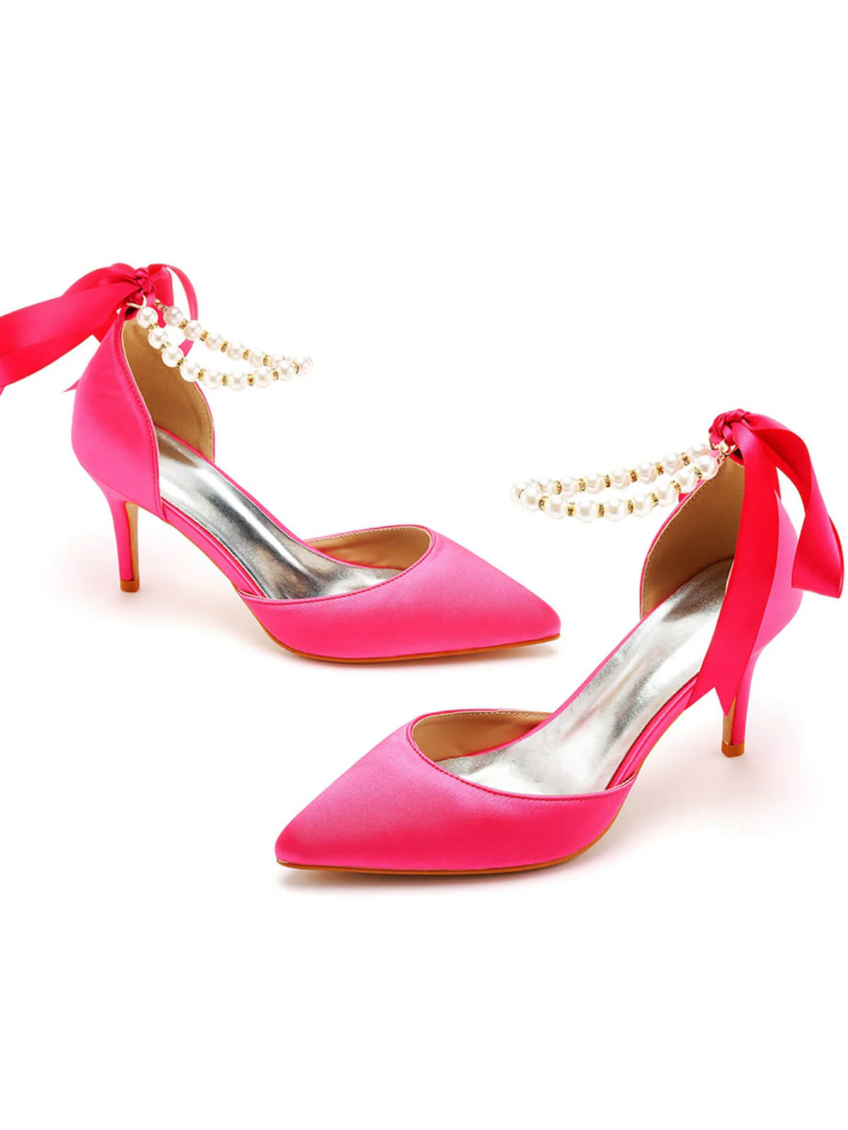 Solid Color Pearl Satin Pointed Toe Heels - Image 18