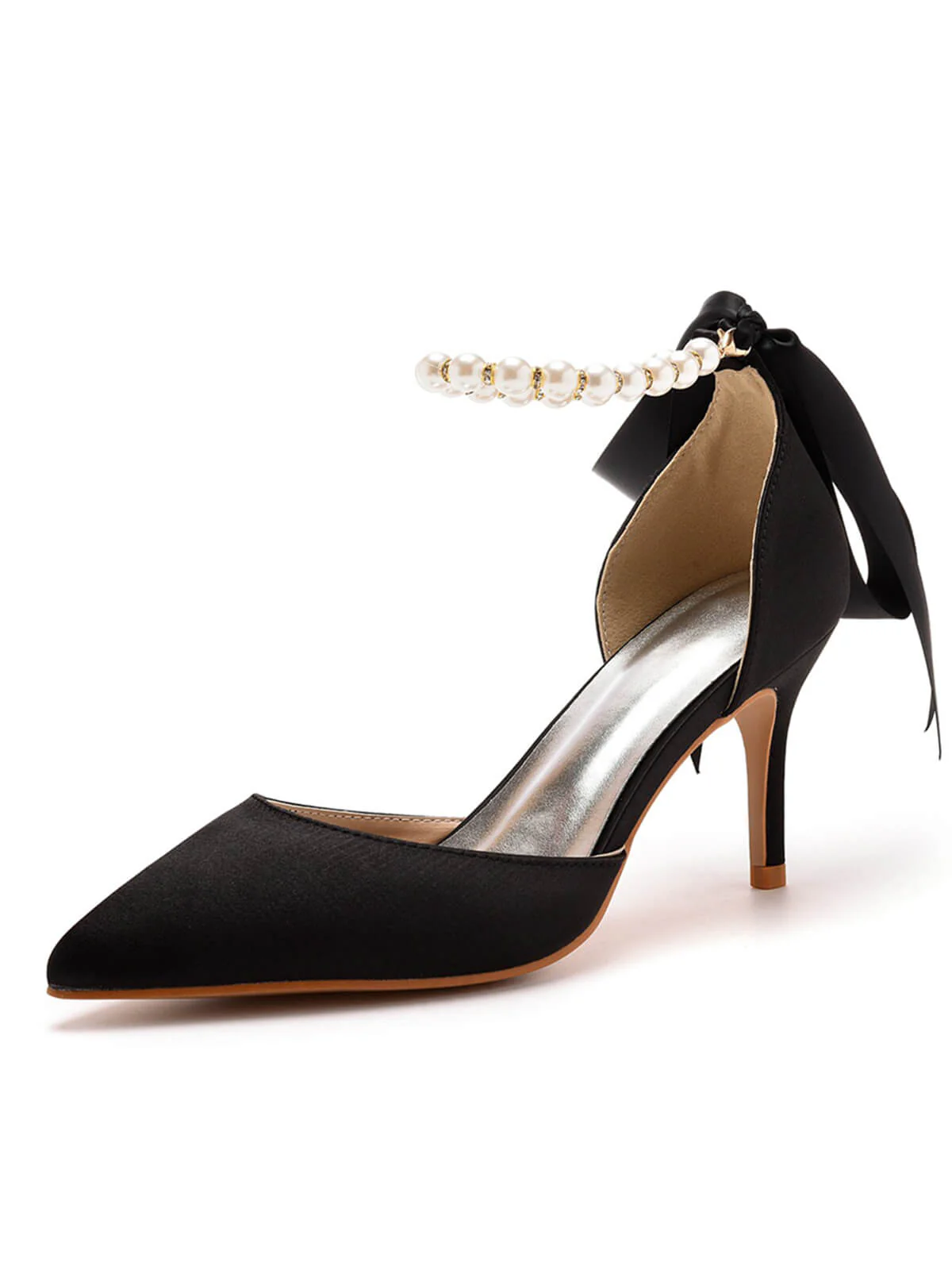 Solid Color Pearl Satin Pointed Toe Heels - Image 20