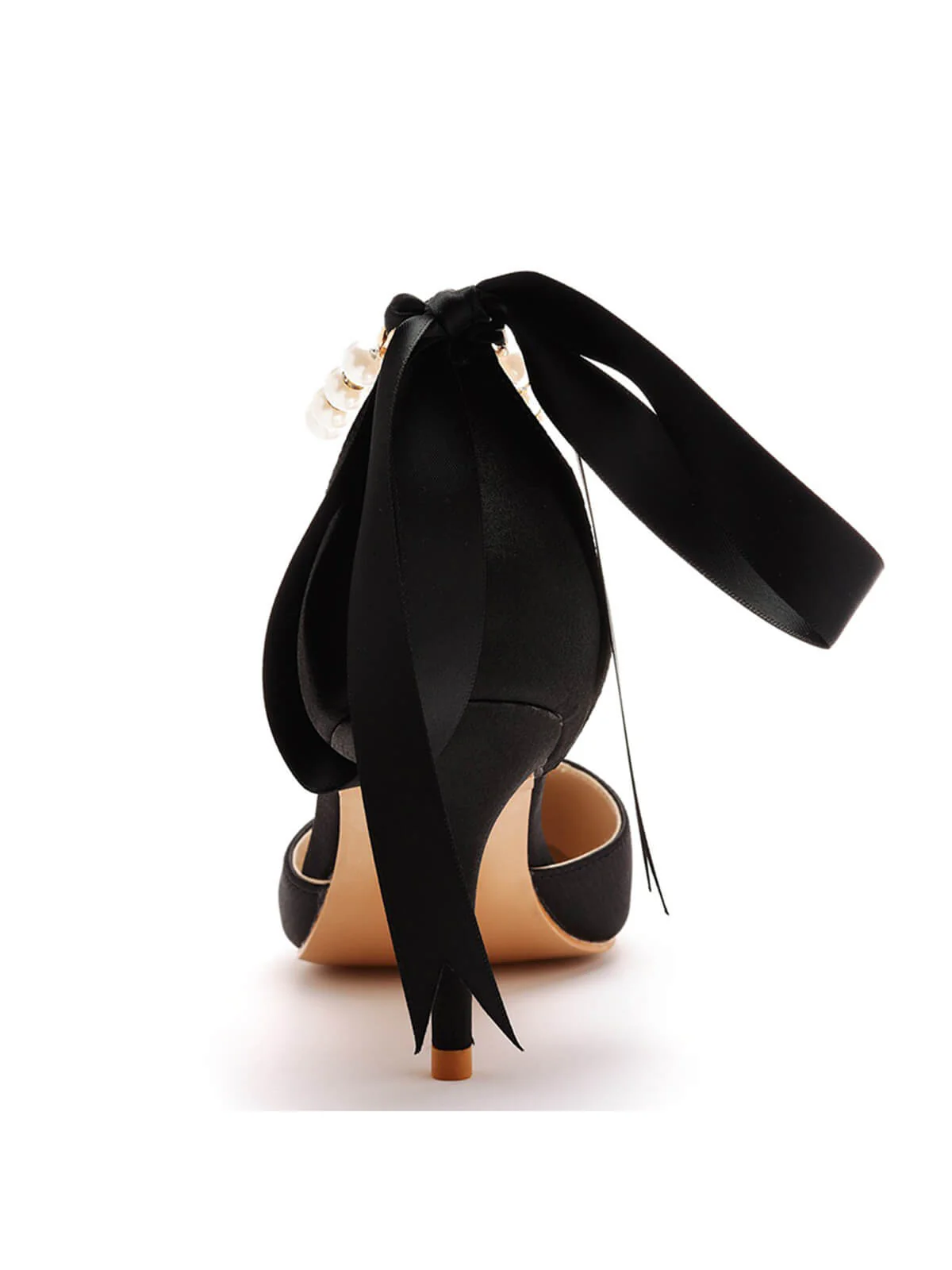 Solid Color Pearl Satin Pointed Toe Heels - Image 21
