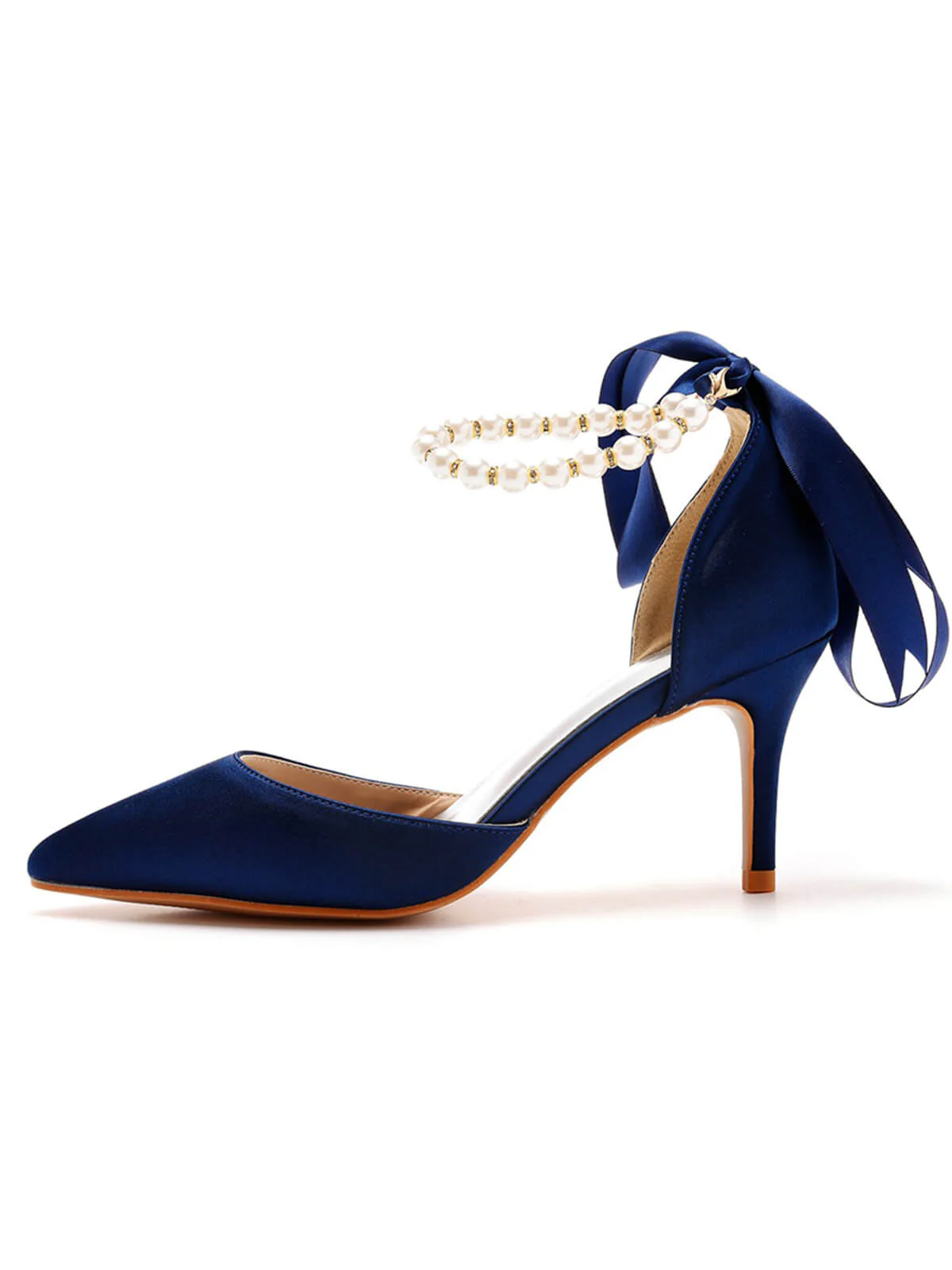 Solid Color Pearl Satin Pointed Toe Heels - Image 24