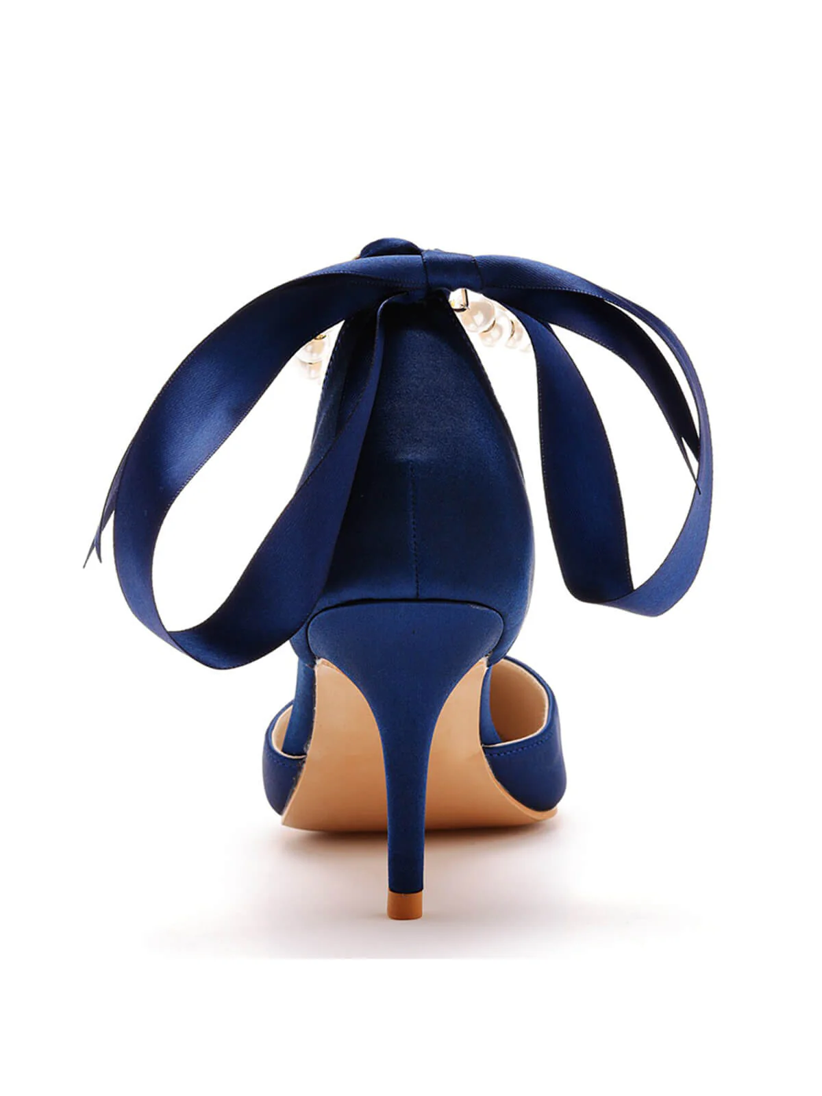 Solid Color Pearl Satin Pointed Toe Heels - Image 25