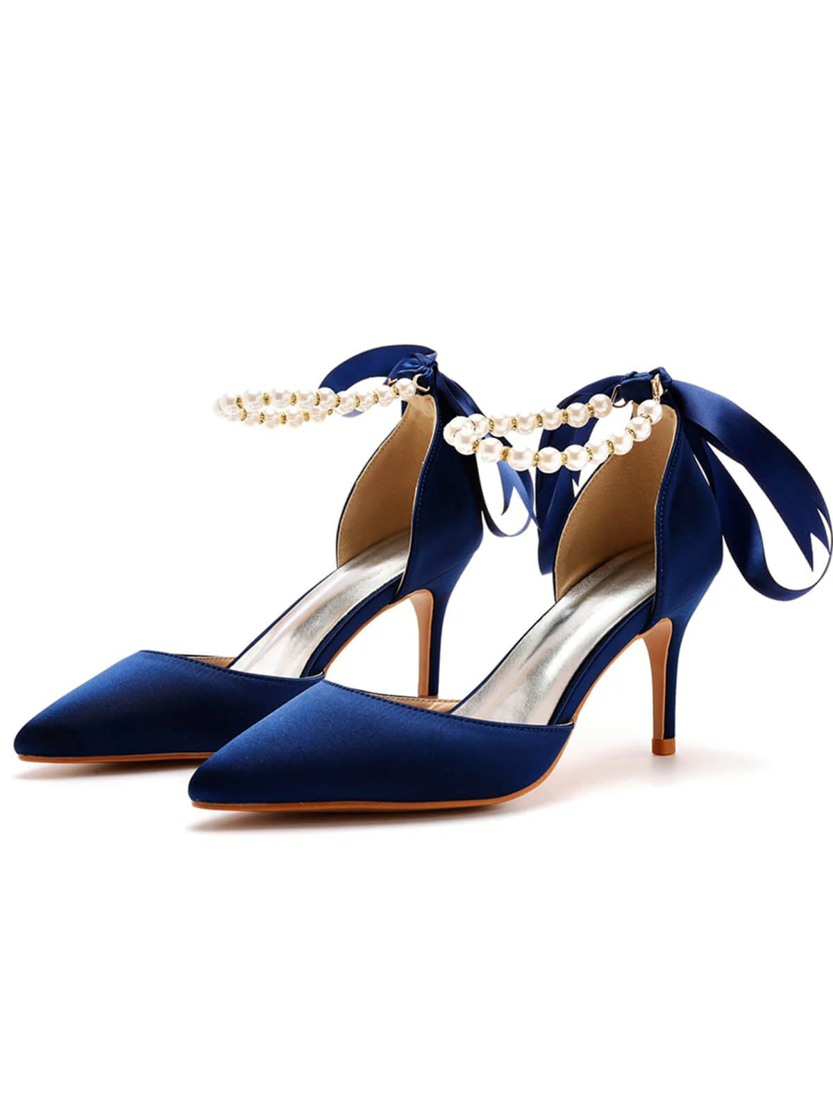 Solid Color Pearl Satin Pointed Toe Heels - Image 26