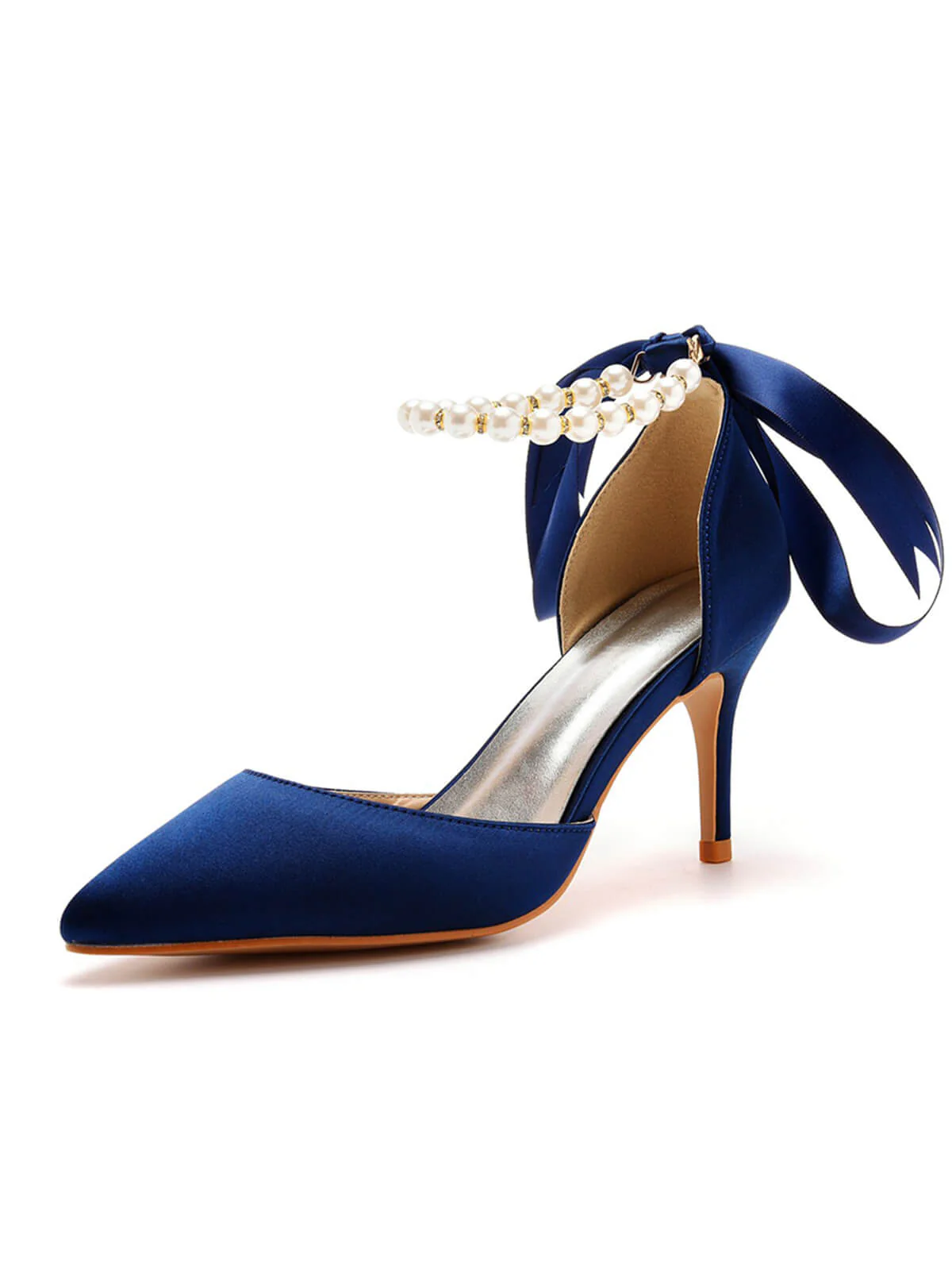 Solid Color Pearl Satin Pointed Toe Heels - Image 27