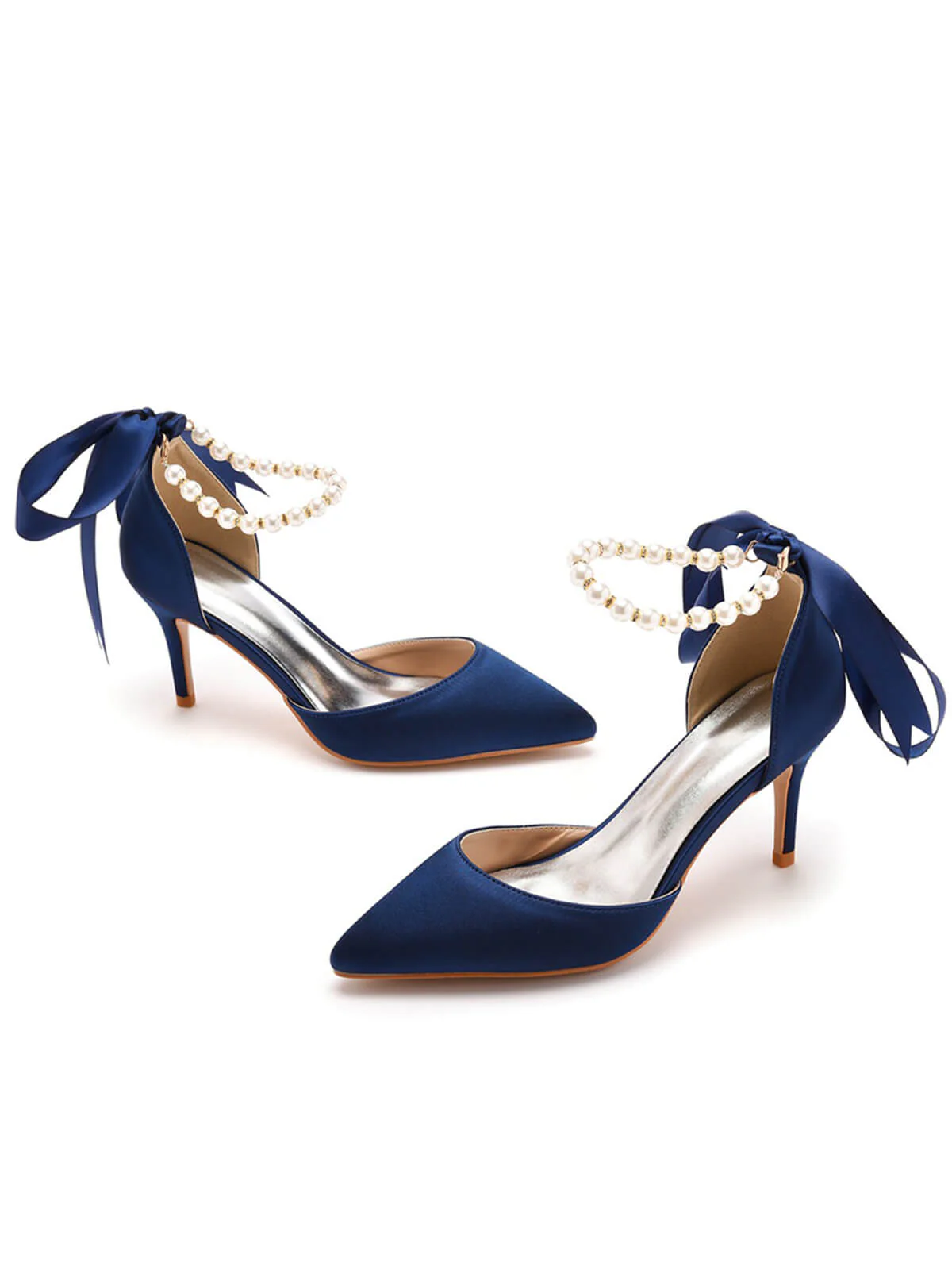 Solid Color Pearl Satin Pointed Toe Heels - Image 28