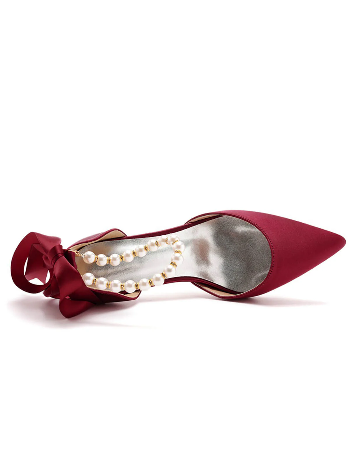 Solid Color Pearl Satin Pointed Toe Heels - Image 9