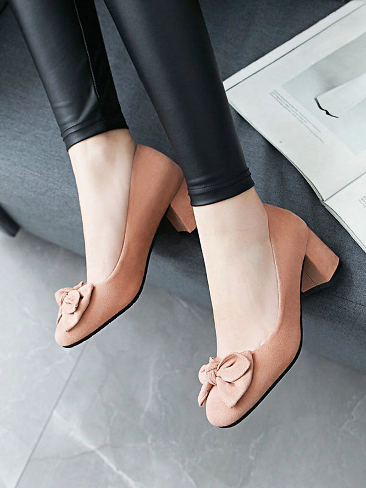 Solid Colored Bow-Knot Wedge Shoes - Image 9