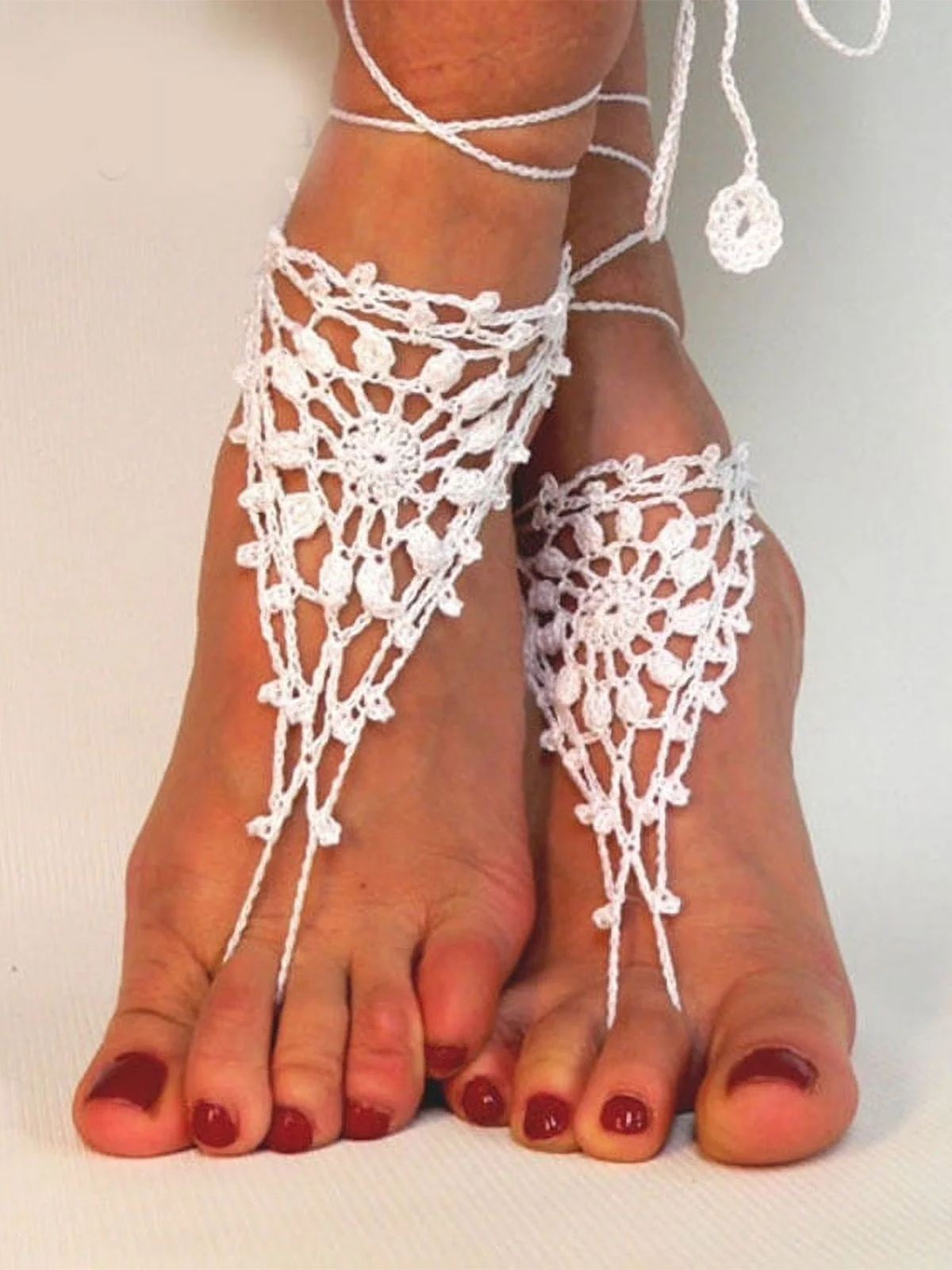Solid Crochet Ankle Wrap Sandals - Image 2