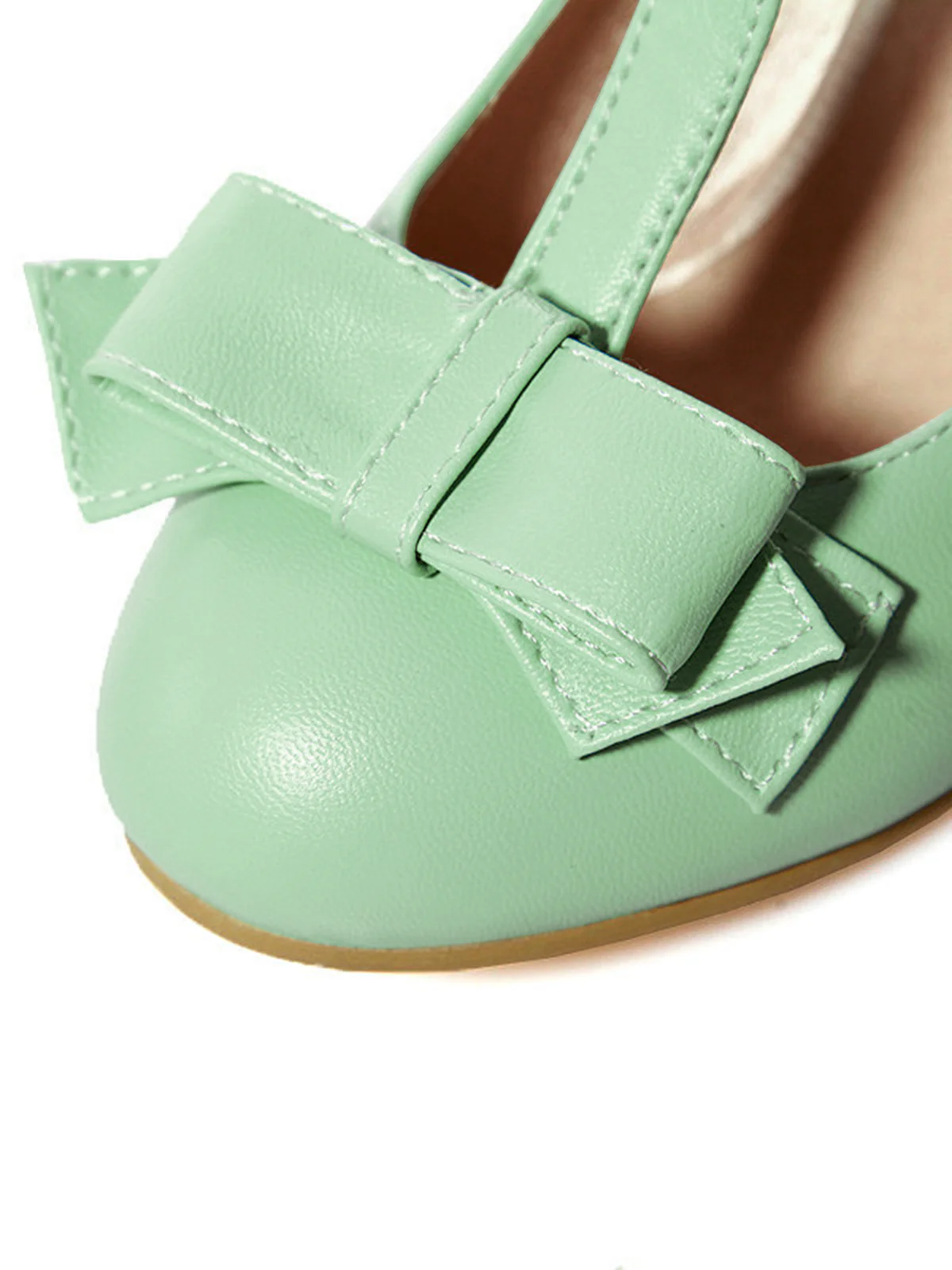 Solid Leather Bowknot T-Strap Chunky Heels - Image 8